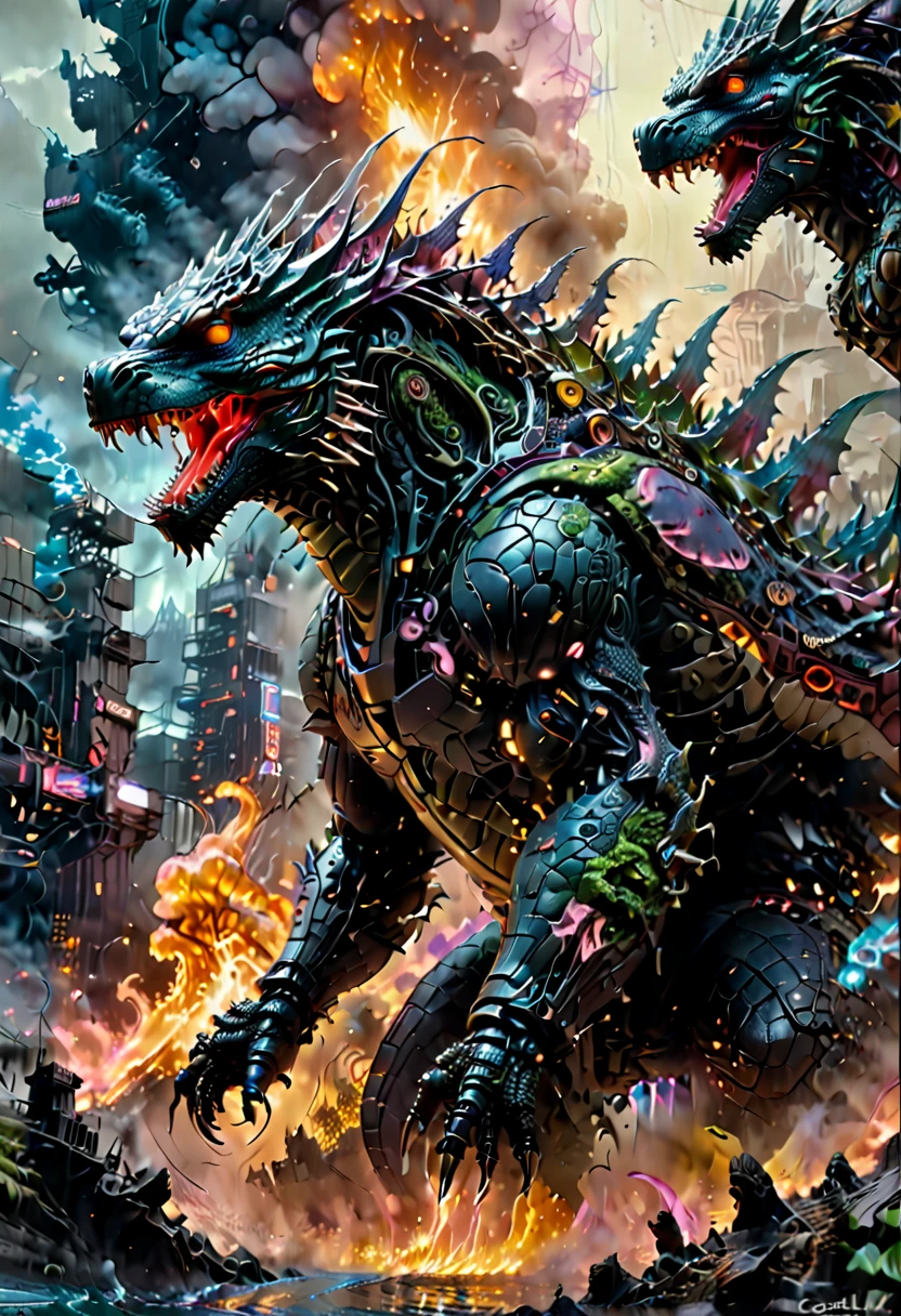 Godzilla, by Jeff Easley, best quality, masterpiece, very aesthetic, perfect composition, intricate details, ultra-detailed