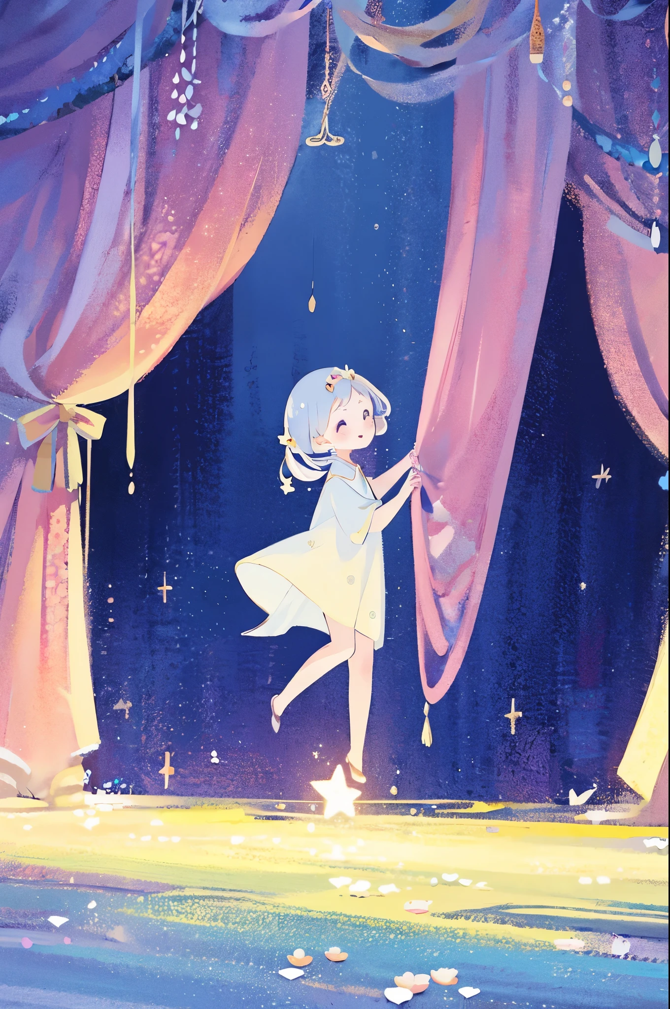 complex background, wishing star background, a woman wearing an ethereal mystical pink translucent dress that reflects the stars, perfume promo art, mystic, complex drawing, highly detailed, Covergirl brand, promo art, artistic rendition, ethereal, starry night, midjourney style