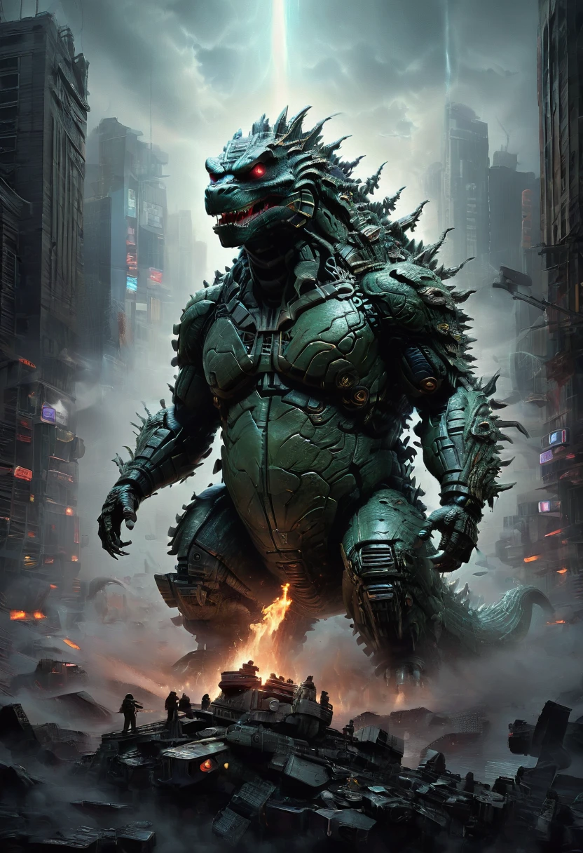 Godzilla, by Jeff Easley, best quality, masterpiece, very aesthetic, perfect composition, intricate details, ultra-detailed