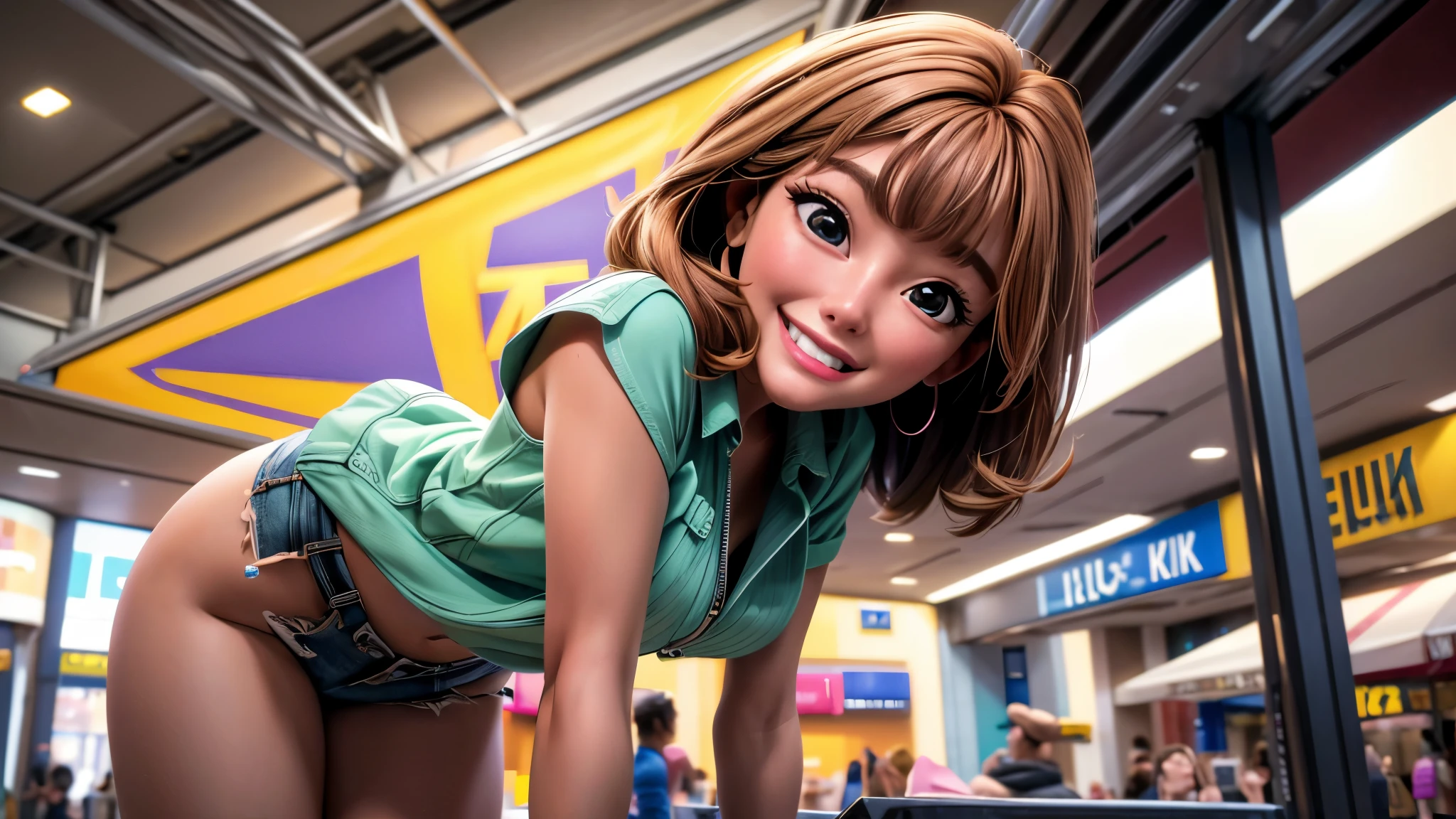 (best quality,4k,8k,highres,masterpiece:1.2),ultra-detailed, College Girl shopping in a mall, strutting her stuff, Smiling and laughing, Flirting with the viewer, HDR, 8k, absurdres, cinestill 800, sharp focus, add_detail:3 (solo woman) Hamamao
