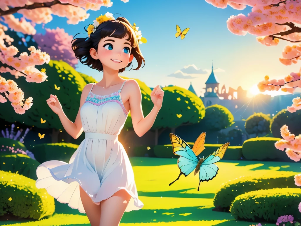 (best quality,4k,8k,highres,masterpiece:1.2),ultra-detailed,(realistic,photorealistic,photo-realistic:1.37),godzilla,dancing girl,joyful,beautiful detailed eyes,beautiful detailed lips,extremely detailed face,long eyelashes,medium:oil painting,colorful garden scenery,vibrant flowers,butterflies flying around,amazing sunlight and shadows,anime style,soft pastel colors,romantic atmosphere,lively,energetic,graceful movements,lovely summer dress,playful pose,delicate details,magic,enchanted garden,fantasy setting,peaceful,harmonious,Mothra appearing in the background,impressive,awe-inspiring,immersive experience,imaginative,creative,storytelling,emotional impact