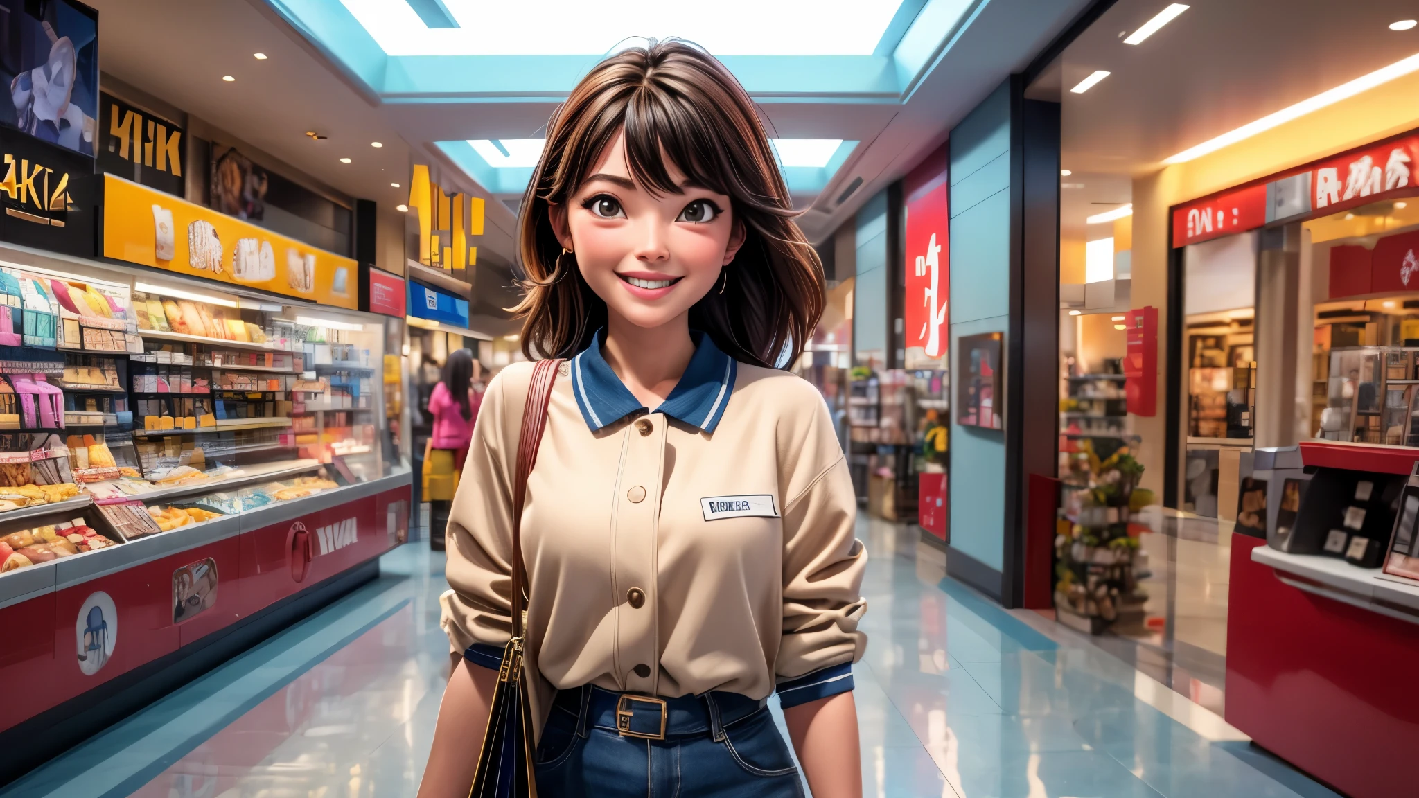 (best quality,4k,8k,highres,masterpiece:1.2),ultra-detailed, College Girl shopping in a mall, strutting her stuff, Smiling and laughing, Flirting with the viewer, HDR, 8k, absurdres, cinestill 800, sharp focus, add_detail:3 (solo woman) hamabe