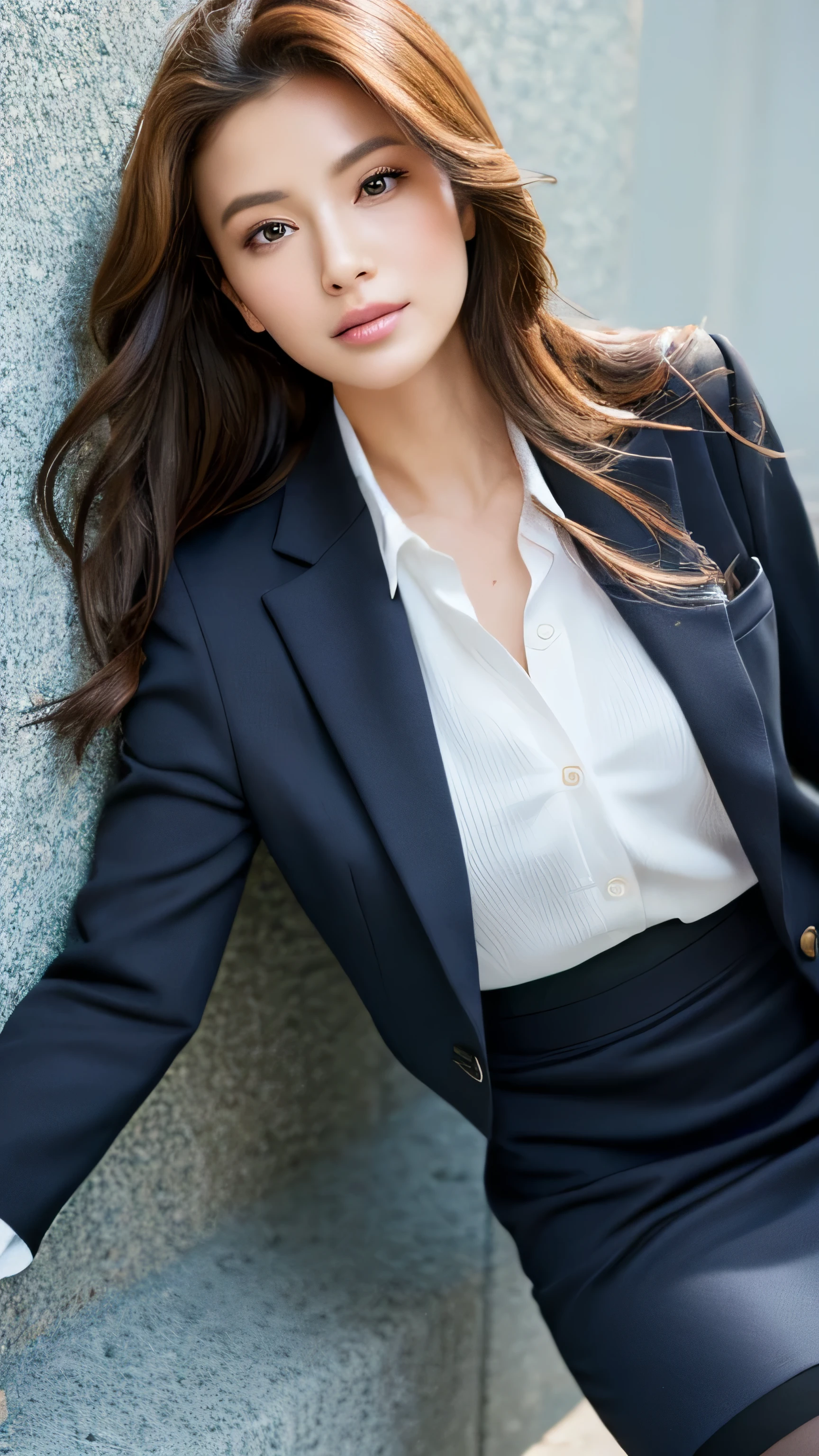 (masterpiece), (highest quality), (Super detailed), Movie-like dynamic photos, realistic,standing posture,wavy hair, long hair,Highly detailed face and skin texture, fine eyes, double eyelid, whitened skin,short skirt,((shot from below)).Wearing a suitいる, wearing pantyhose、wear luxury high heels、 girl wearing a shirt, Wearing a suitいる, Wearing a suitいる, Wearing a suit, business woman, business wear, Wearing a suitいる, Please wear a shirt and skirt, woman wearing a suit, suit, Business Suit, Raw photo,There are celebrities、hollywood actress、Super detailed complex 3D rendering, soft light in the studio, rim light, vivid details, Super detailed, realistic skin texture, face, detailed and beautiful eyes, Highly detailed CG Unity 16k wallpaper, compensate, (detailed background:1.2), exposed thighs!!!,(spread legs 1.5).
