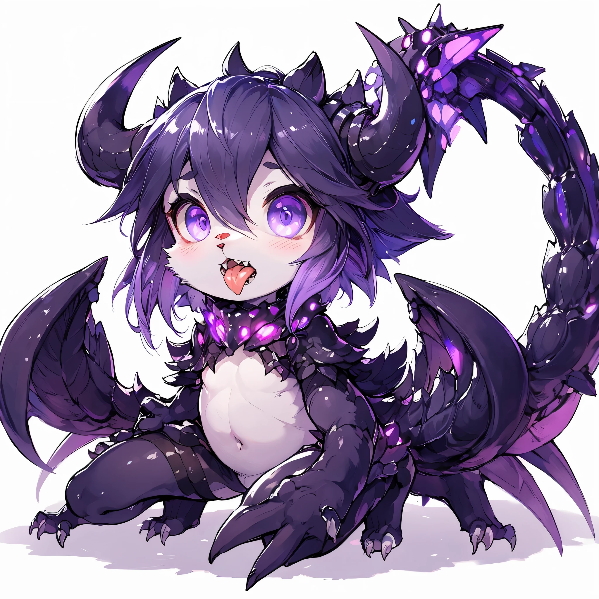 Female Dragon. KanColle's abyssal fleet element. ((Furry)). A turret with mouth. double teeth. purple color. metallic black shell. Anime style.