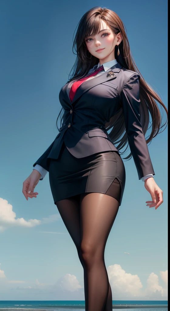 ((((perfect anatomy, super dense skin)))),(8K, highest quality, masterpiece:1.2),
(realistic, realistic:1.37),
Super detailed,
1 girl, full body esbian, outdoor, (adjust hair:1.5)
office lady, black office blazer, office skirt, (pantyhose black stockings:1.2), (down shirt with short buttons:1.2), Up collar prim with buttons, button down collar prim, good, (pantyhose:1.2), alpha layer, high heels,
beautiful earrings,
cute,
alone,
beautiful detailed sky,
(smile:1.15),
(closed mouth),
small breasts,
detailed and beautiful eyes,
business suit,
(long hair:1.2),
Floating hair NovaFrogStyle,