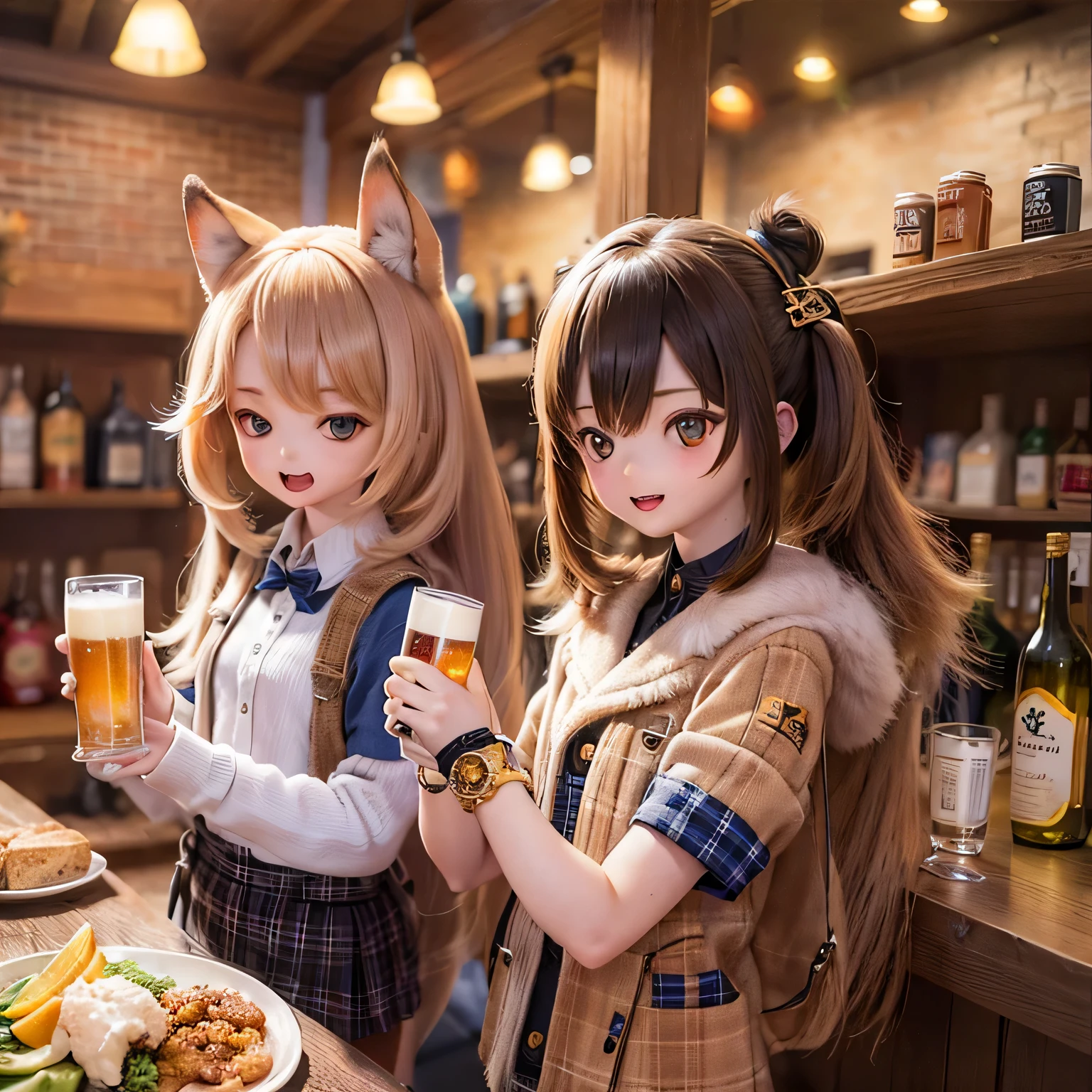 
Shiba Inu girls drinking beer in a pub