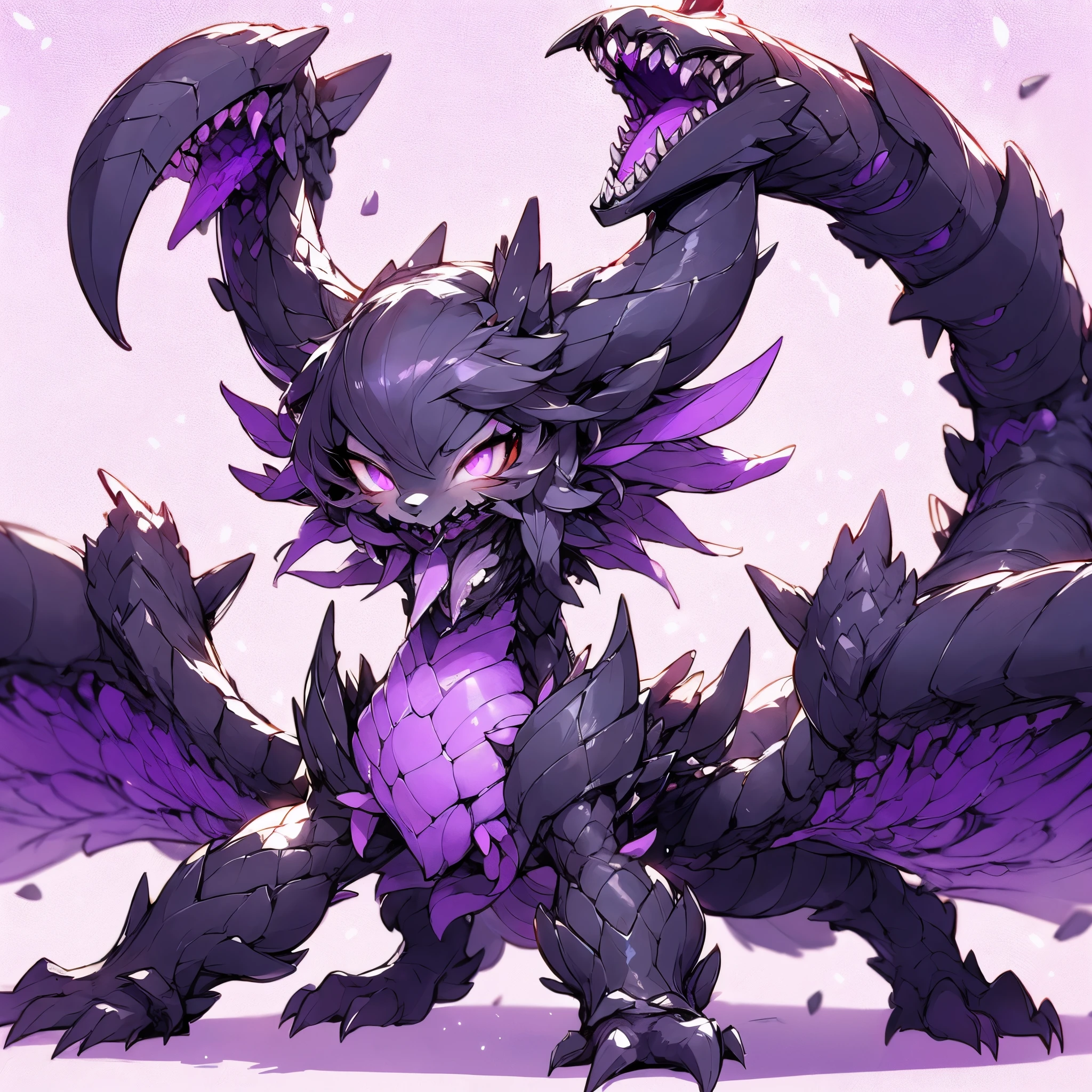 Female Dragon. KanColle's abyssal fleet element. ((Furry)). A turret with mouth. double teeth. purple color. metallic black shell. Anime style.