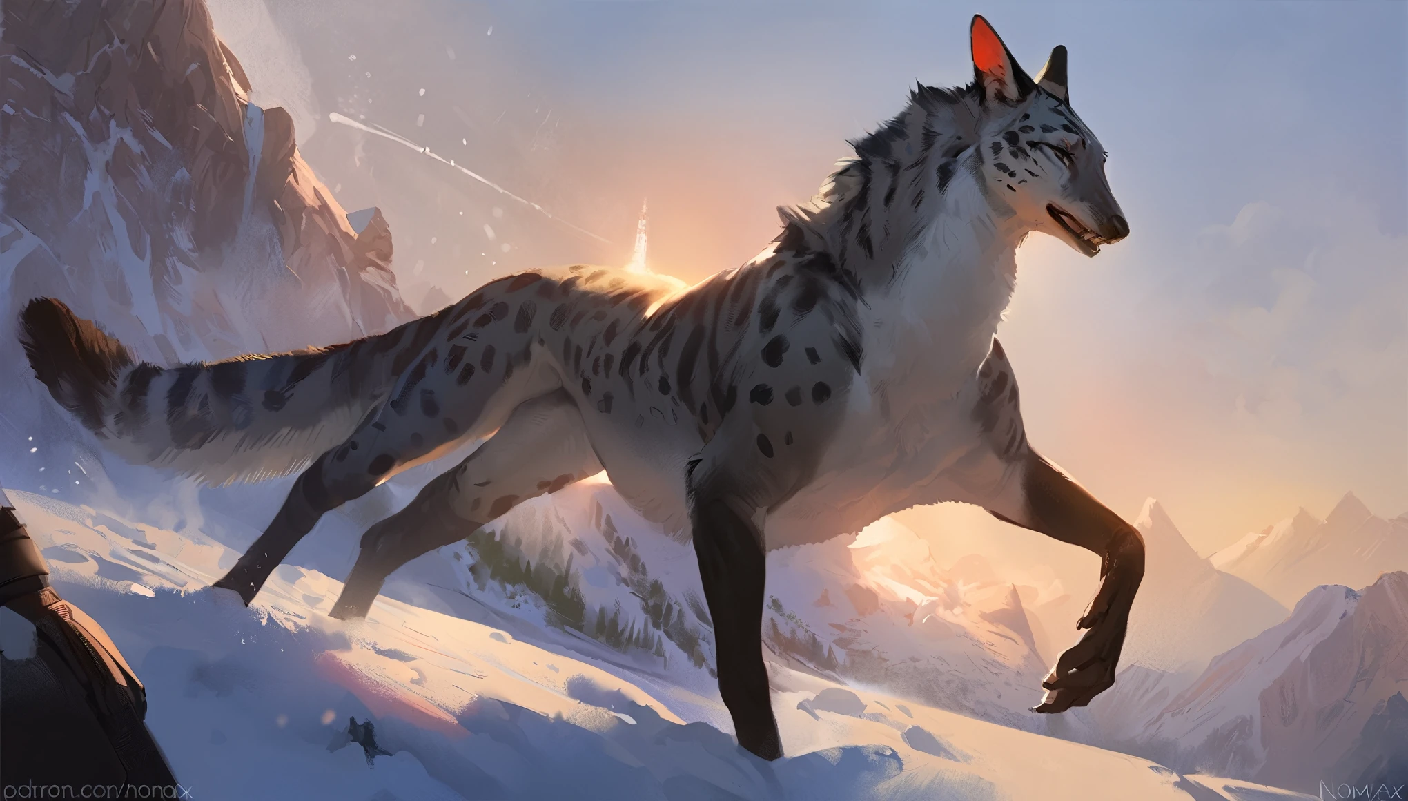 (feral, snow leopard, solo), fluffy, (happy), glistening scales, sunbeam, cold, beautiful landscape, (detailed background), mountain, field, snow, (snowflake), grass, tree, (tower), green eyes, shadow,,,,,,,,,,,,,,,,,,,,,,,,,,,,,,,,,,,,,,,,,,,,,,,,,,,,,,,,,,,,,,, realistic, detailed background, beautiful, by hizake, by nomax, by spectrumshift, best quality, masterpiece