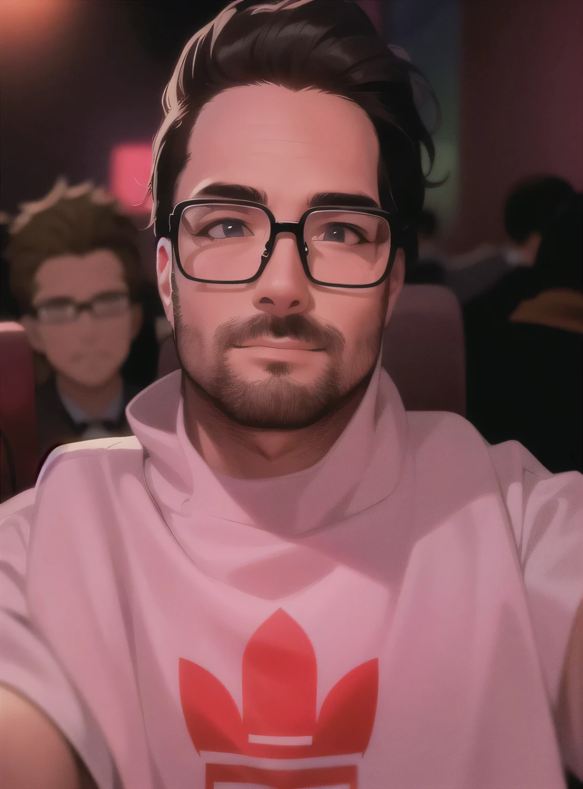 there is a man with glasses sitting in a theater with people, twitch streamer / jogador ludwig, taken at the beginning of 2020, twitch streamer, imagem de qualidade muito baixa, foto do perfil 1024px, jody grande apostador, Douglas Walker, tirada no final de 2010, sentado casualmente, h3h3