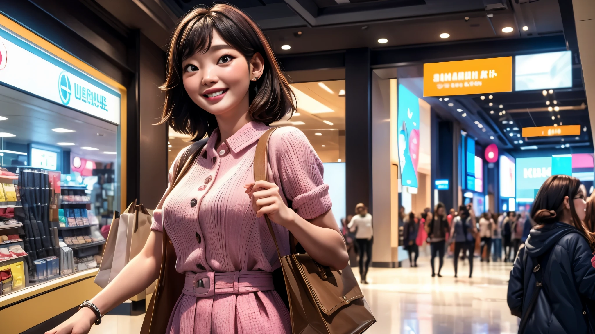 (best quality,4k,8k,highres,masterpiece:1.2),ultra-detailed, College Girl shopping in a mall, strutting her stuff, Smiling and laughing, Flirting with the viewer, HDR, 8k, absurdres, cinestill 800, sharp focus, add_detail:3 (solo woman) kim go-eun kim go-eun
