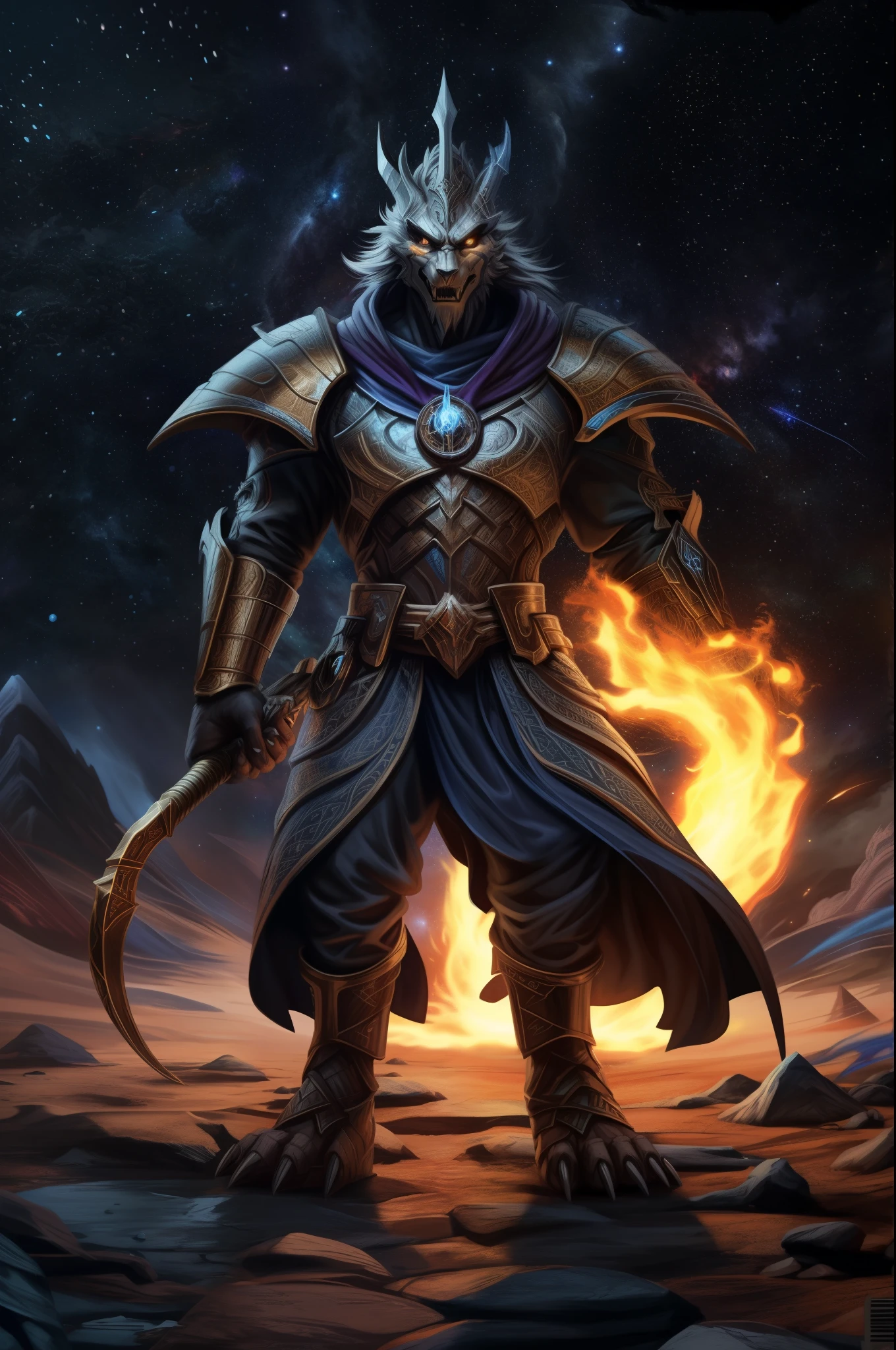 (((Barefoot furry character, full body, cinematic setting, male))) Sanctus Dominus Infernus ad astra Across the galaxy a new force of evil is rising Wizards of chaos fighting the throne of brave king of Dundee Entwined by mystic spells, they know where the sorcerer hidden Imprisoned in ice on the planet of Knights The powerful heroes of Crail Aeons of warfare returning No longer peace will survive The intergalactic great Empire of Fife will die For the king we will ride Through the dark galactic skies To defeat the foes When the chaos wizards rise Now the universe will burn Evil sorcerer returns Tragic fate rages tonight Chaos wizards rise! Sanctus Dominus Infernus ad astra BREAK, detailed background (modern lab), 8K, (masterpiece:1.5), intricate details, highly detailed, extreme detail, octane render, fine art, best quality, highres, (detailed face:1.5), ((full_body)), UHD, (((perfect hands)))