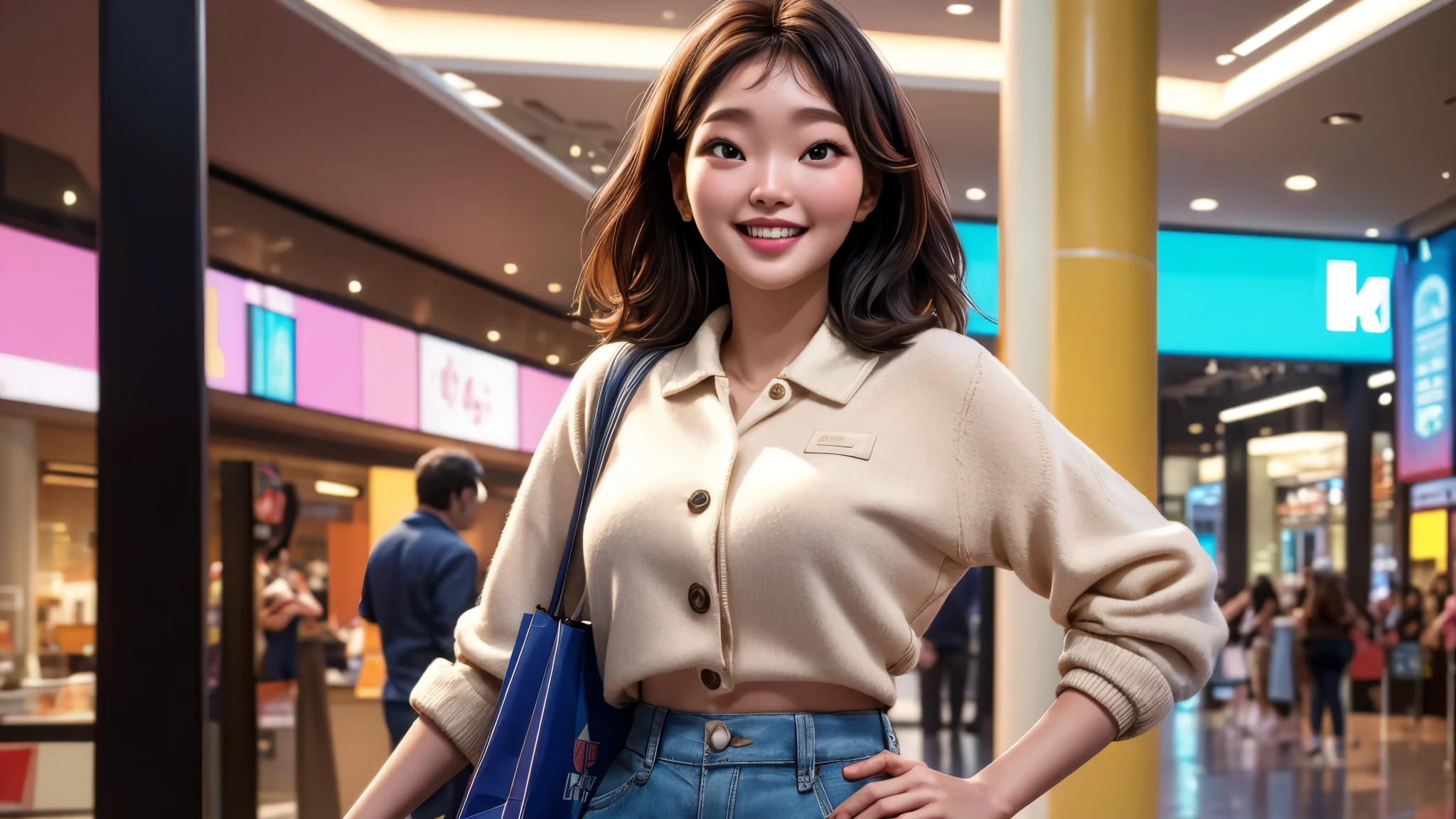 (best quality,4k,8k,highres,masterpiece:1.2),ultra-detailed, College Girl shopping in a mall, strutting her stuff, Smiling and laughing, Flirting with the viewer, HDR, 8k, absurdres, cinestill 800, sharp focus, add_detail:3 (solo woman) kim go-eun kim go-eun
