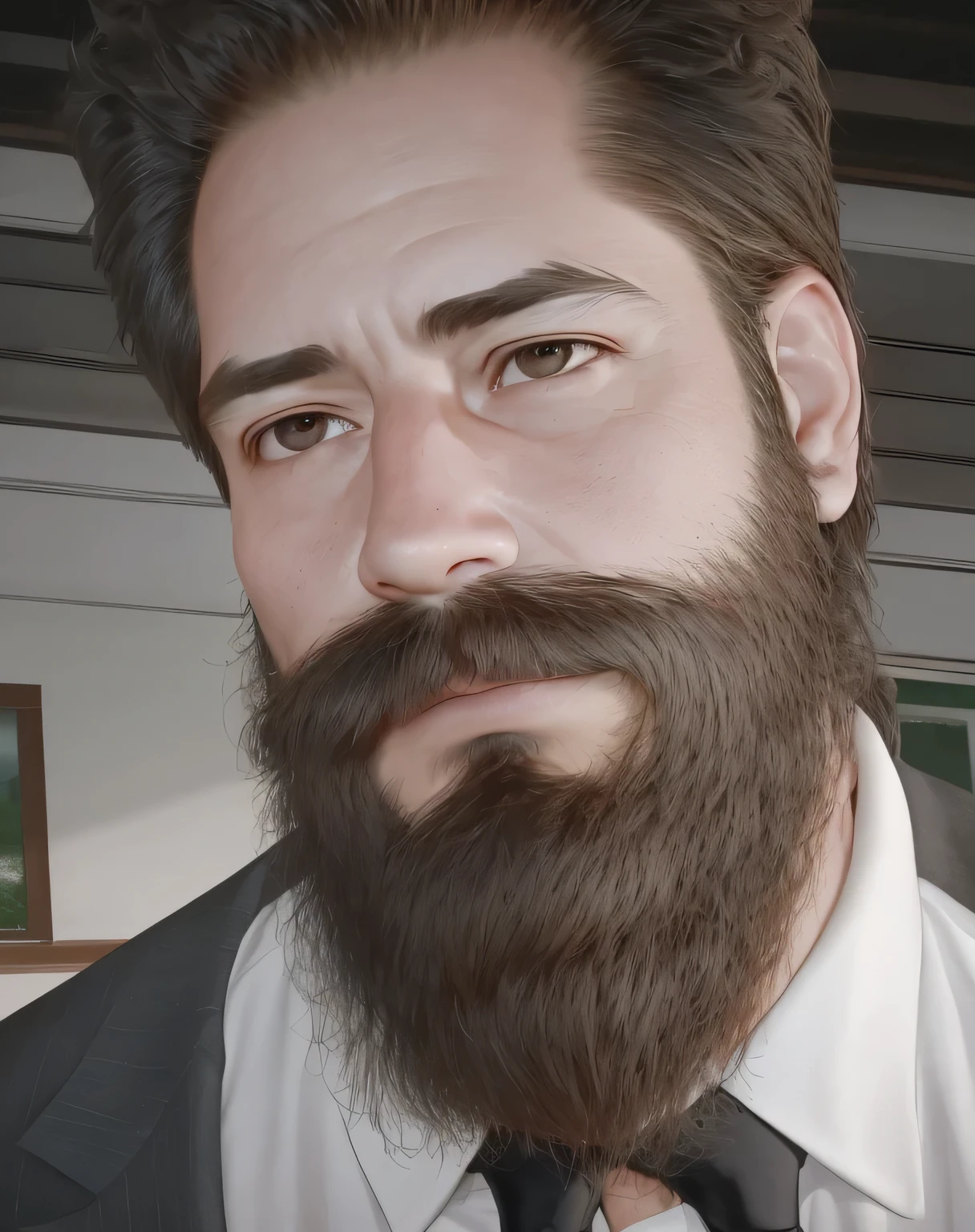 (best quality,4k,8k,highres,masterpiece:1.2),ultra-detailed,(realistic,photorealistic,photo-realistic:1.37),38-year-old man,medium:portrait,masculine features,expressive eyes,beard and mustache,weathered skin,strong facial bone structure,sharp jawline,handsome smiles,natural lighting,warm color tones,detailed clothing,stubble,confident poses,urban background,well-groomed hairstyle,deep gazes,stylish attire,subtle wrinkles,maturity and elegance,mysterious atmospheres,bold and charismatic expressions,intense gazes,professional men,refined style,experienced looks,serious yet approachable,aged to perfection,a touch of grays,gentlemen with character,exquisite details,stainless suits,confidence in their eyes,expertly tailored outfits,wise and knowledgeable,classic yet modern vibes,aura of sophistication,brooding sensibilities,contemplative expressions,refined gentlemen with timeless charm,sparkling eyes and wisdom,impeccable taste,handsome gentlemen,commanding presence,confident gentlemen with a touch of vulnerability,brooding and intense,life-experienced faces.