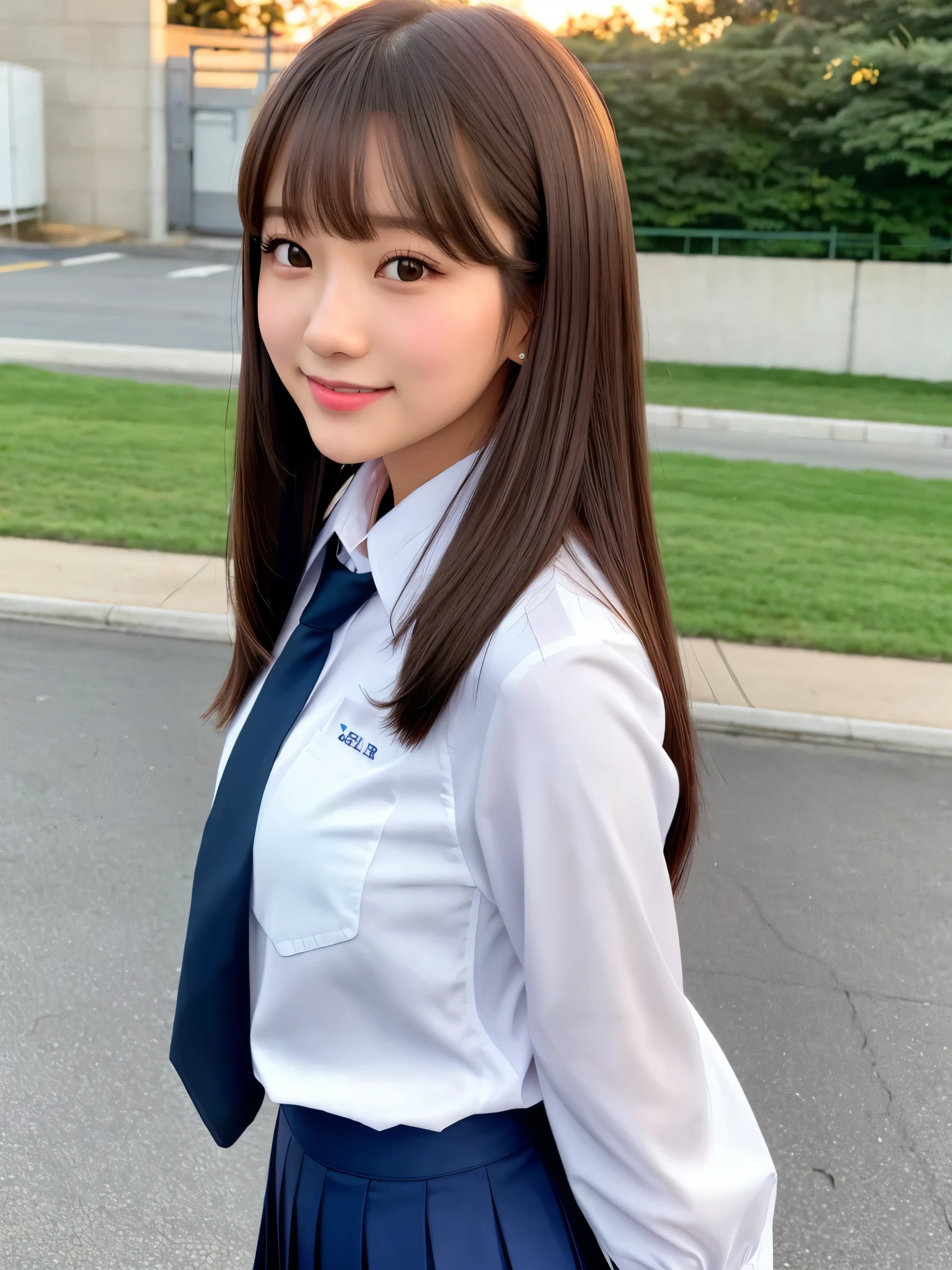 Crimson miniskirt、High school girl in uniform、Japan 18-year-old woman