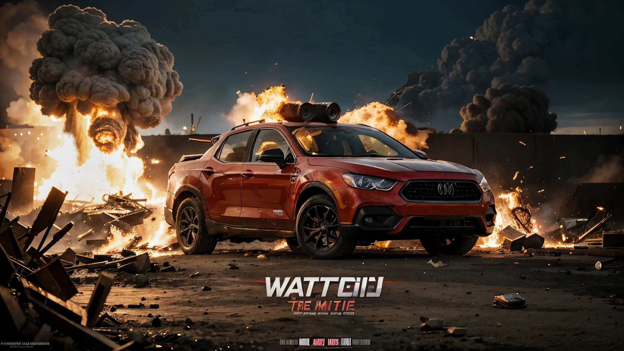action moive poster with war ,blast, fire and other