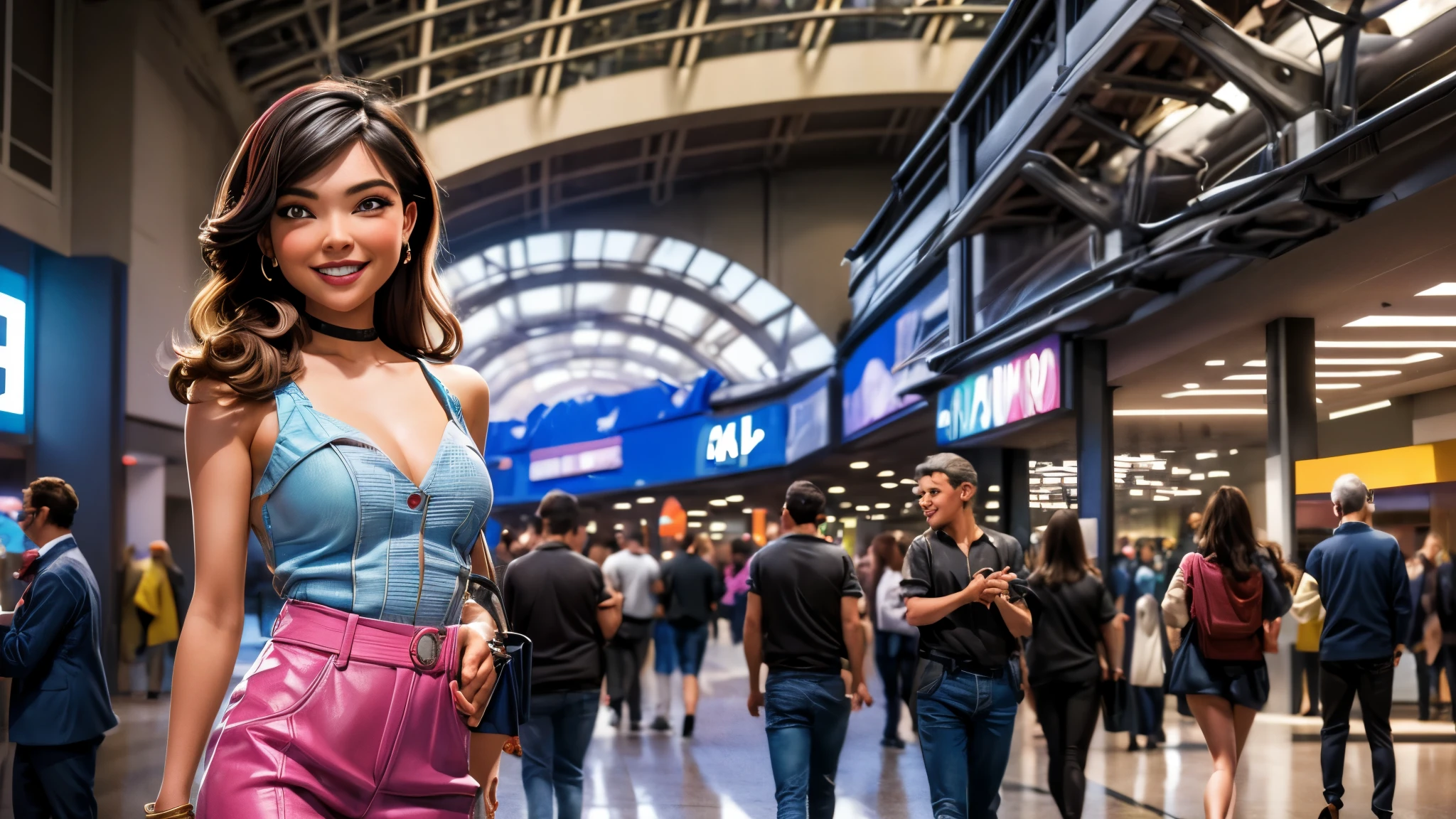 (best quality,4k,8k,highres,masterpiece:1.2),ultra-detailed, College Girl shopping in a mall, strutting her stuff, Smiling and laughing, Flirting with the viewer, HDR, 8k, absurdres, cinestill 800, sharp focus, add_detail:3 (solo woman)