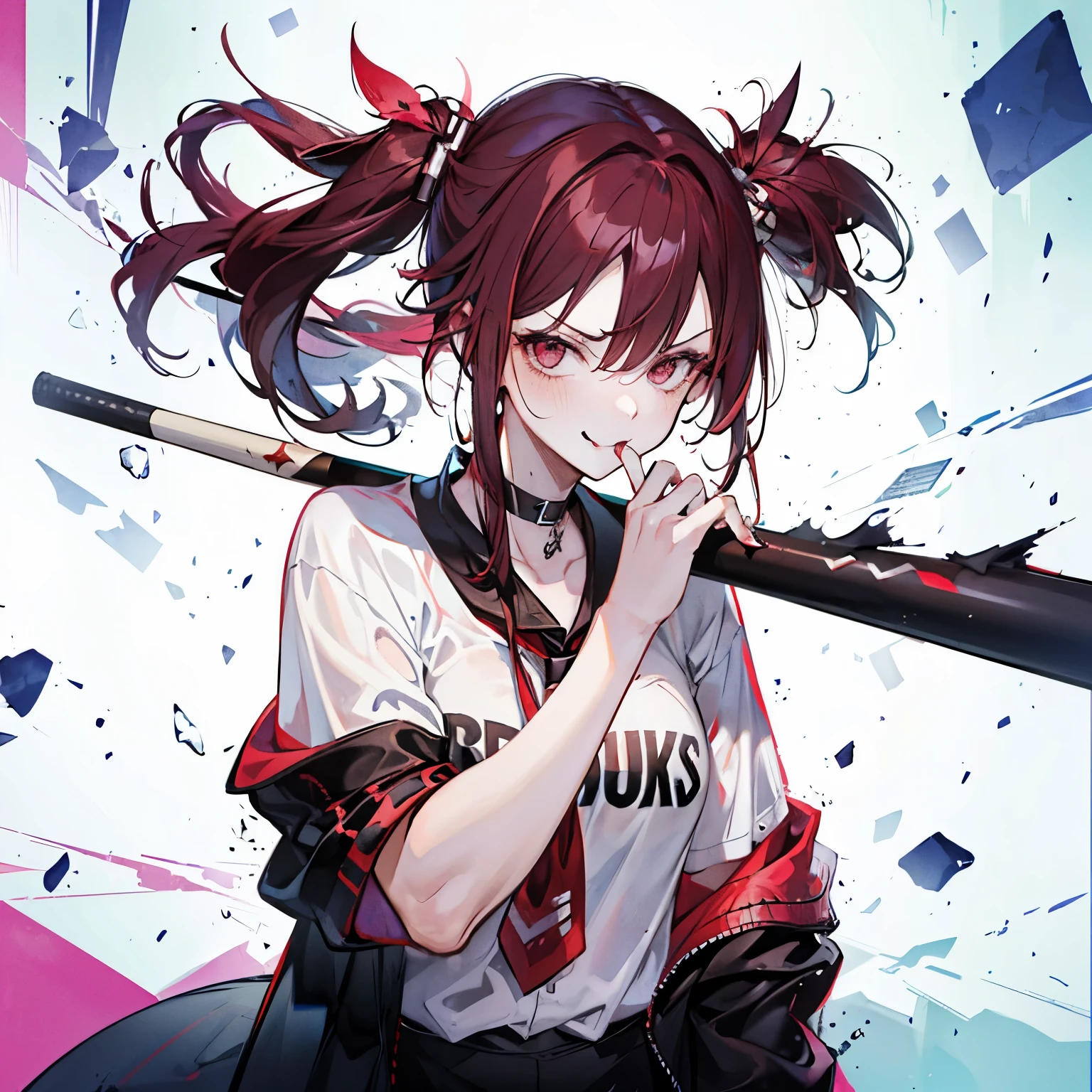 Anime girl with hoodie andpoker cards and poker chips,  1girl, Bangs, Blurry, Anime,Long HairSolo, Blurry, ,blurry face