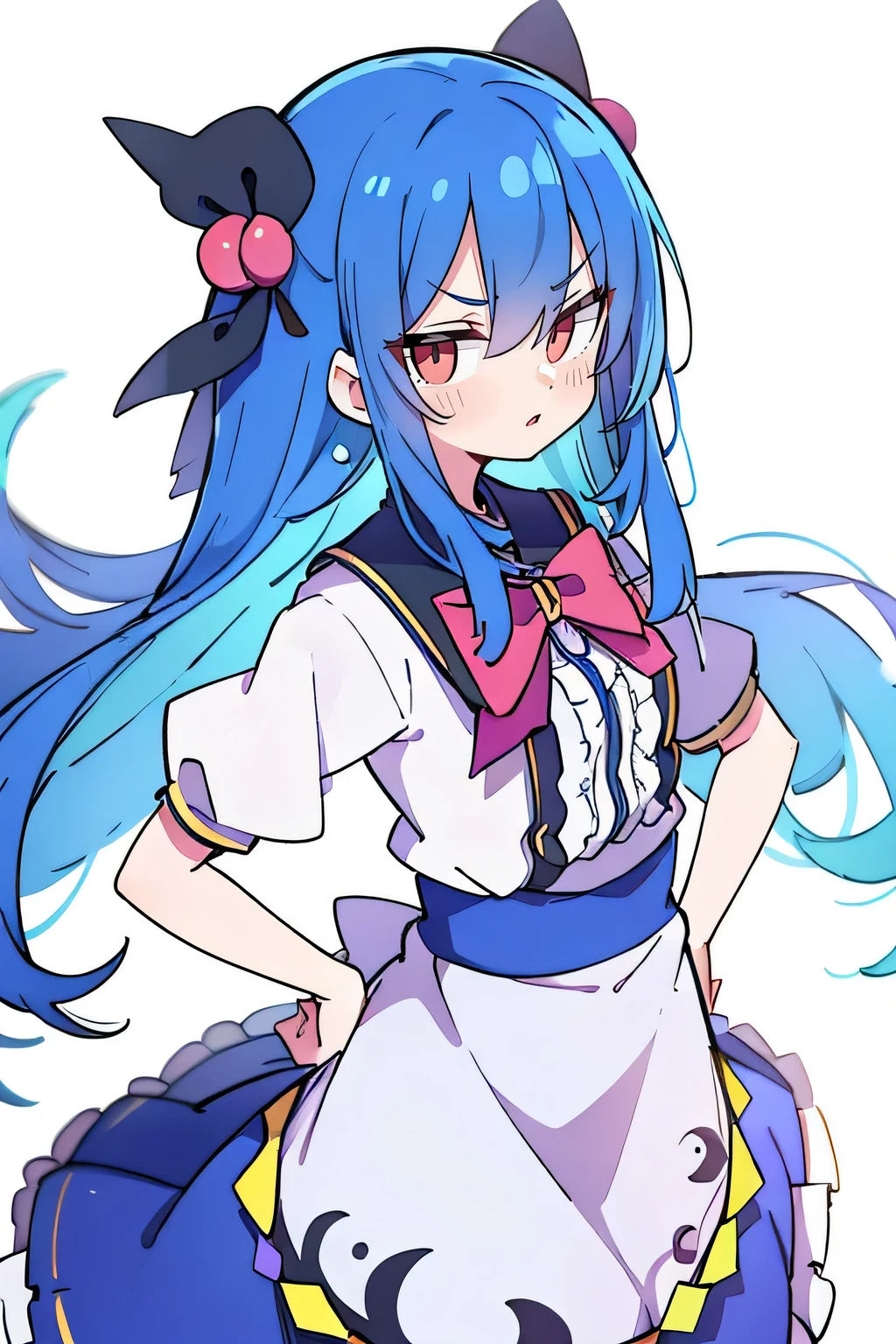(masterpiece),best quality, expressive eyes, perfect face, 1girl,
Put your hands on your waist,fair, Gorgeous,Japanese cartoons,girl,lola,Hina Angel, blue hair, blue haired, floating clothes,Grab your waist, Grab your waist, hands on hips , hands on hips,flat chest