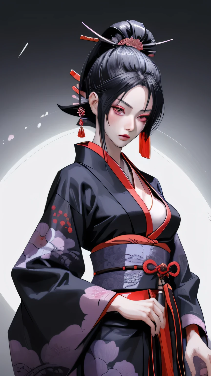 Uma linda samurai sexy, rosto lindo, corpo lindo delicado, corpo sedutor, usando um quimono aberto sexy e sedutor.
The artwork is created in a medium reminiscent of Japanese inkwash paintings....., with bold brush strokes and a monochrome color palette. The artist's masterful technique brings out the intensity and power of the presence of the
Image is of the highest quality, with every detail captured flawlessly in ultra-high resolution. The textures on the kimono and the intricate patterns are rendered with extreme precision. The lighting is carefully crafted to enhance the dramatic effect, com sombras profundas e destaques sutis.
Geral, The artwork exudes a sense of elegance and power, combining traditional Japanese aesthetics with a touch of modernity. The monochrome color palette, combinado com os detalhes requintados, creates a captivating and immersive experience for the viewer.