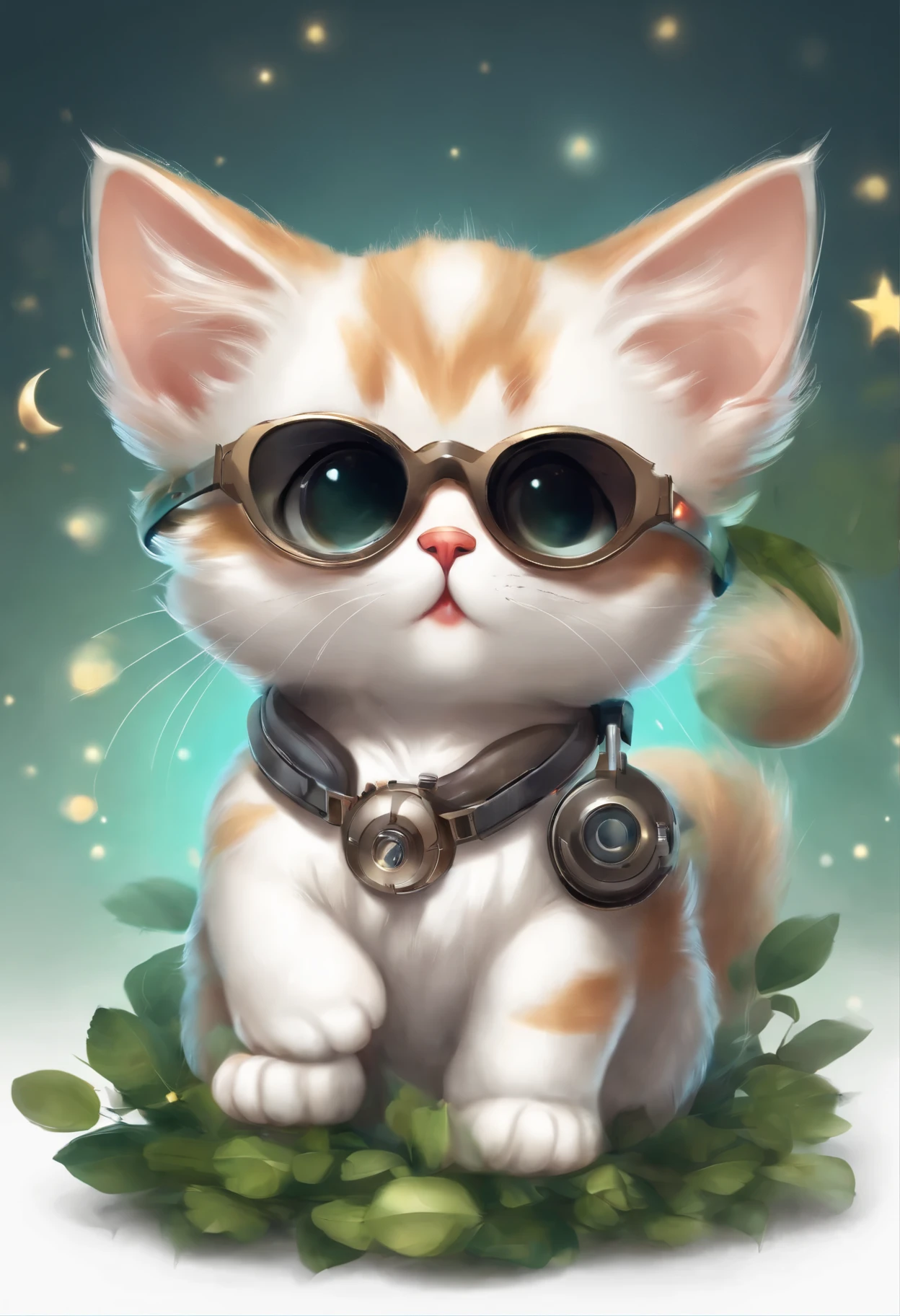 perfect centering, Whole body cute chibi kitten, Please wear , wearing sunglasses, wearing headphones, Standing position, abstract beauty, in the center, look at the camera, towards the camera, approaching perfection, dynamic, moonlight, very detailed, digital painting, artステーション, コンセプトart, Smooth, sharp focus, 8K, high resolution resolution, figure, art:Khan Griffiths and Vadim Kashin, white background, vector style