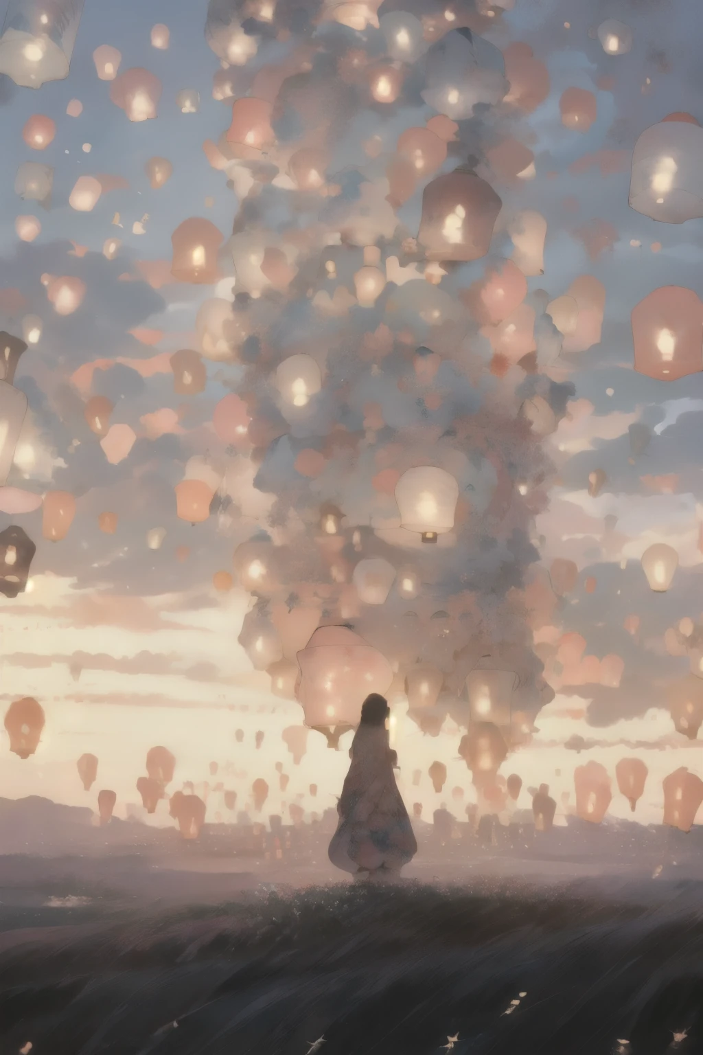 1girl,sky lantern,, (masterpiece, best quality, high quality, highres, ultra-detailed),