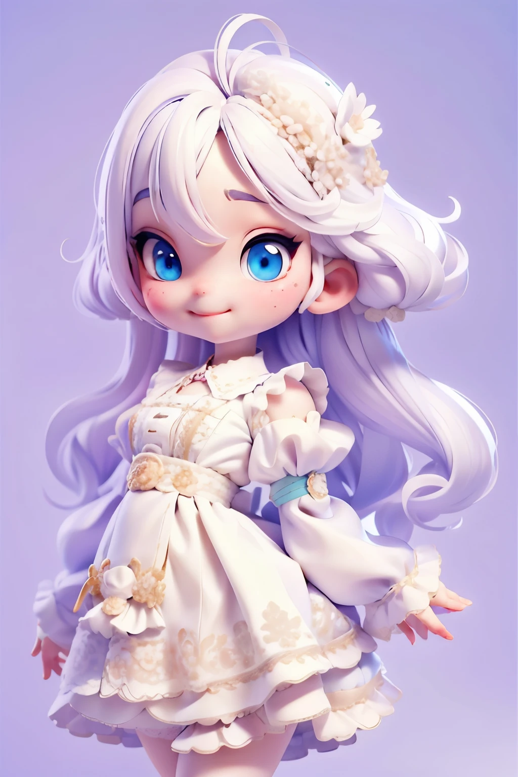 Maid girl, exquisite eyes, white hair, Blind box ,delicate smile , simple white background