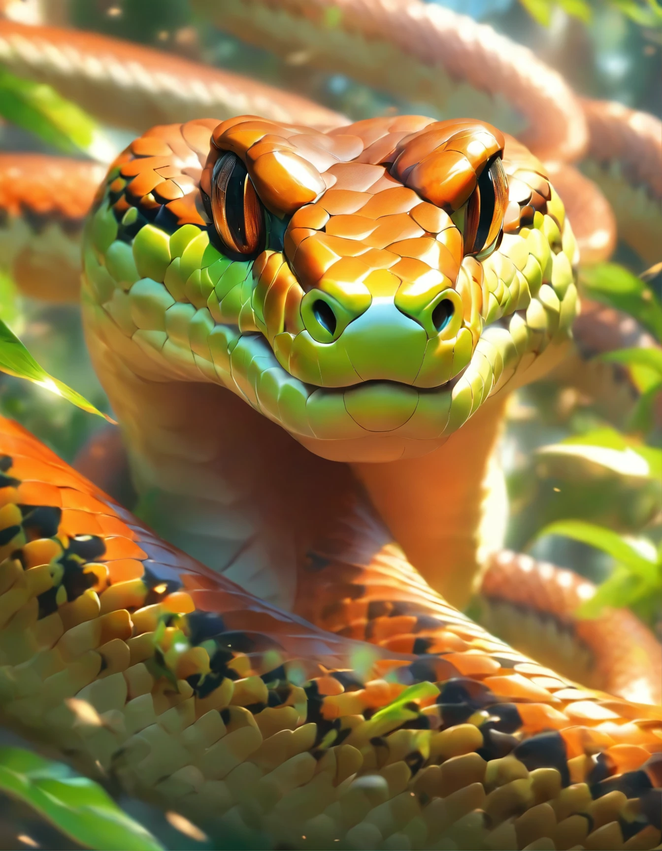 a close up of a snake on a branch with a blurry background, a macro photograph by Felipe Seade, flickr, cobra, snake hair, extremely sharply detailed, very sharp and detailed photo, forked snake tongue sticking out, incredible sharp detail, curved horned dragon!, snake head, snake scales, snake body, snake tongue, snake fangs, very sharp detail