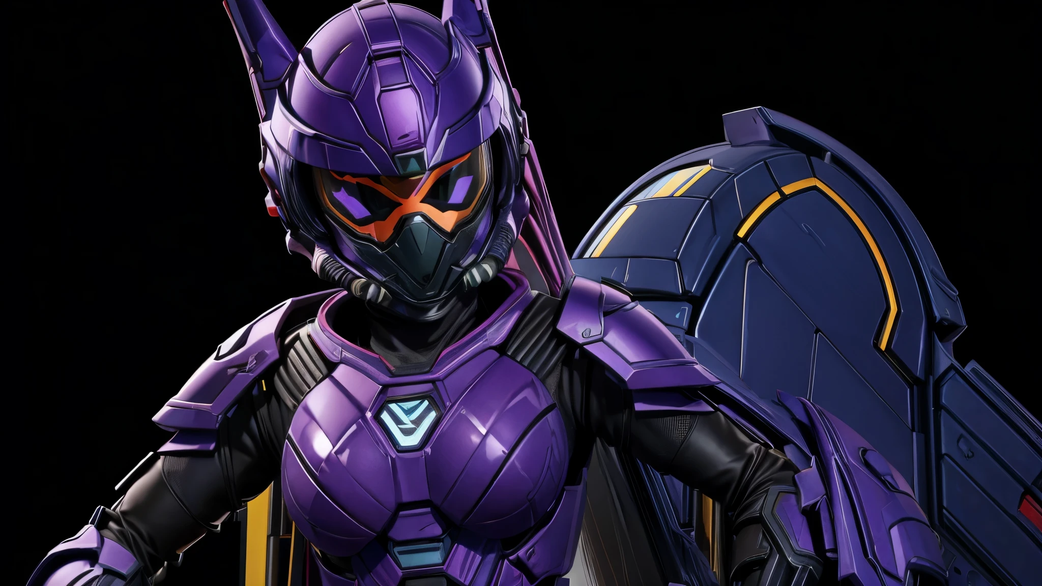 (best quality,4k,8k,highres,masterpiece:1.2),ultra-detailed, Armored Female Trooper, violet colored armor, helmet theme after a fighter jet's cockpit, no background, HDR, 8k, absurdres, cinestill 800, sharp focus, add_detail:3 (solo woman) Sentai,