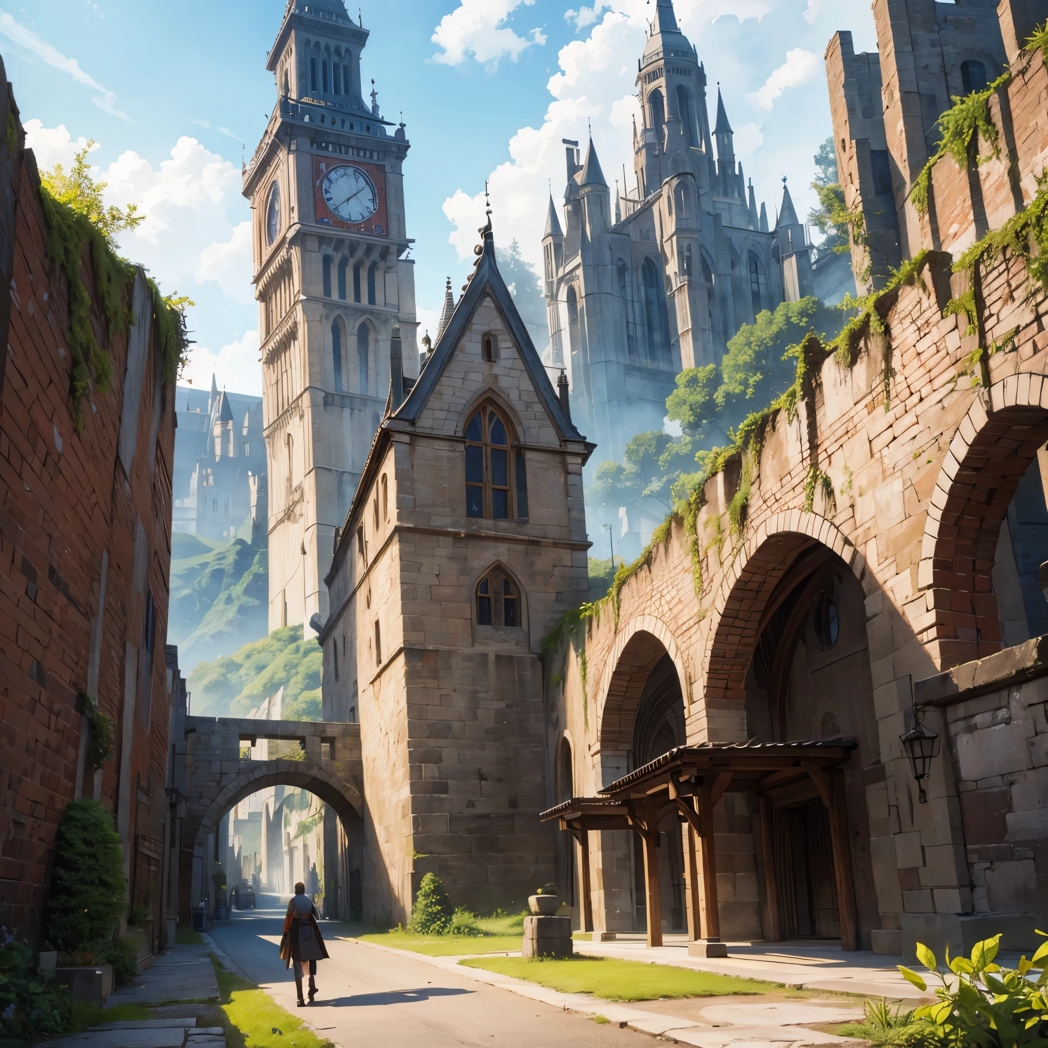 A medieval style road in a fantasy setting, open area, very detailed, masterpiece, high quality, ultra resolution, 4k hd