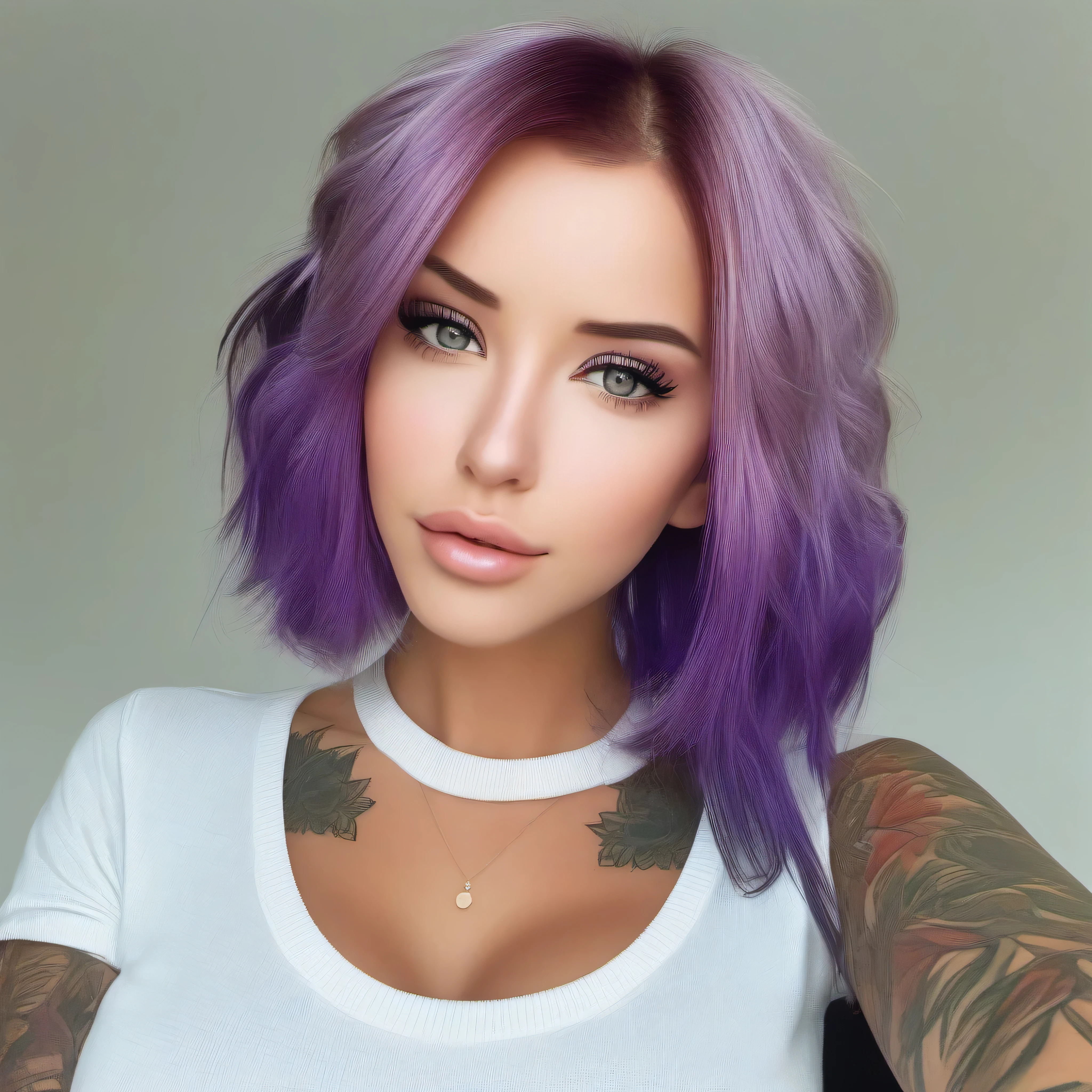 (32k) 16k, 8k, 4k, super fine face, small mouth, lip biting makeup, effeminate, purple hair, purple eyes, high resolution, perfect. Portrait.