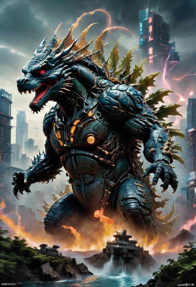 Godzilla, by Todd McFarlane, best quality, masterpiece, very aesthetic, perfect composition, intricate details, ultra-detailed