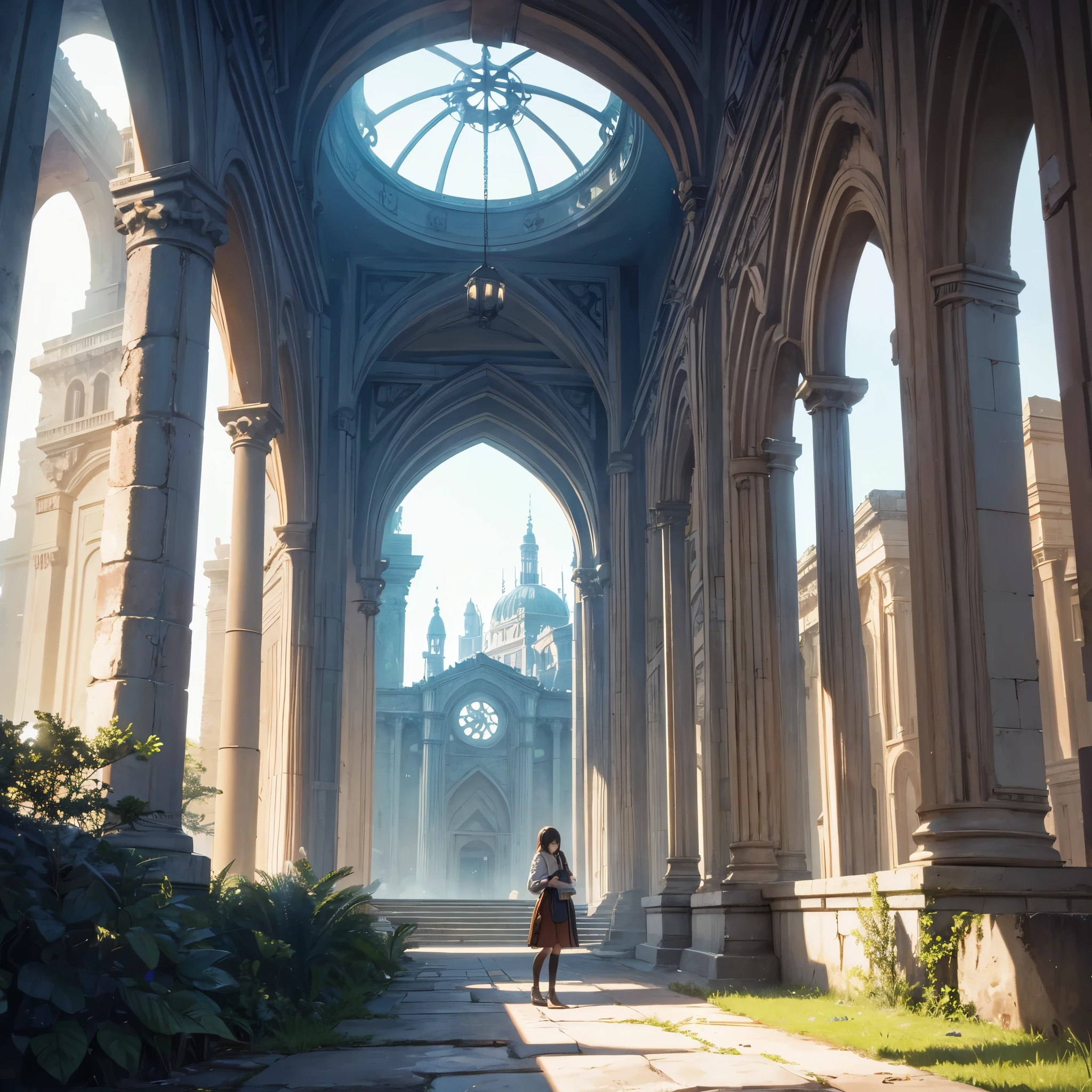 in an open place with magical ruins, very detailed, masterpiece, high quality, ultra resolution, 4k hd