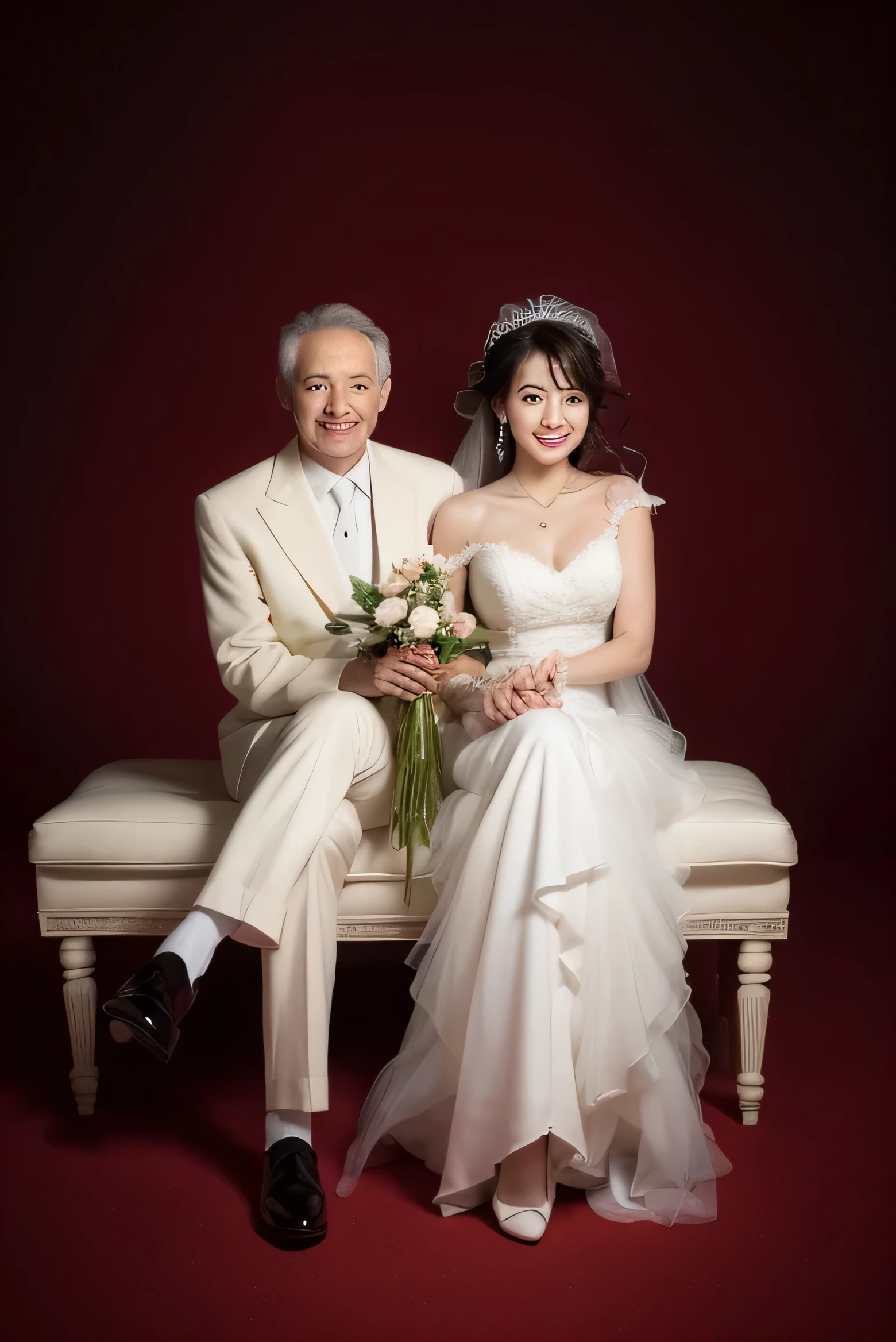 4k、superior quality、chef-d'artwork、 ((married for 20 years/Mariée de 20 ans))、salle de mariage、en regardant la caméra,(sourire1.6)