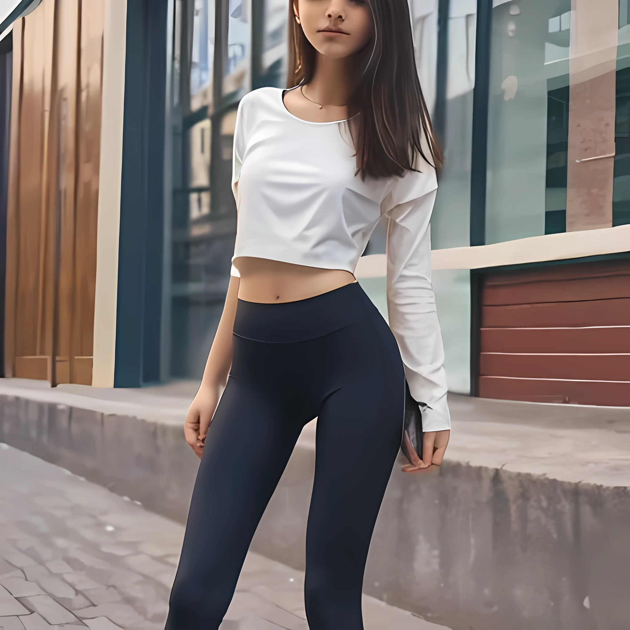 Young girl teen 15 years old , very thin and very tall, en Leggings, delgada, ., pose cuerpo completo,, mostrando todo su cuerpo, muy delgada y sexy