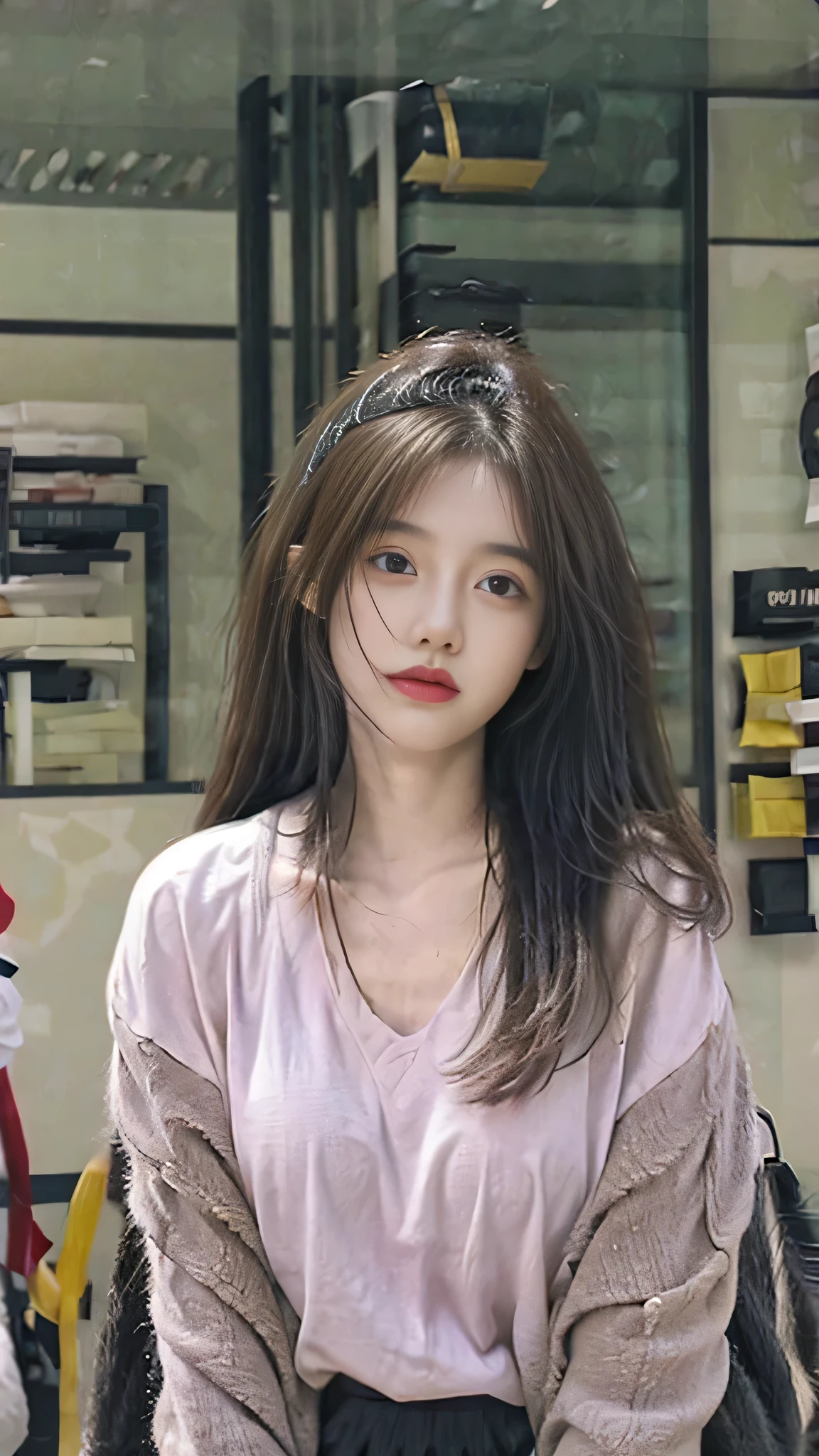 ((highest quality)), ((masterpiece)), (be familiar with), perfect face, from the top of the head to the toes, Japanese, 20-year-old, woman, well-groomed face, cheerleader outfit, white polo shirt, black bra is transparent, Push out your chest and spread your arms, Pale pink pleated skirt, raising one leg, medium long hair, Model-like style, The body is slightly turned to the side, face is looking straight ahead