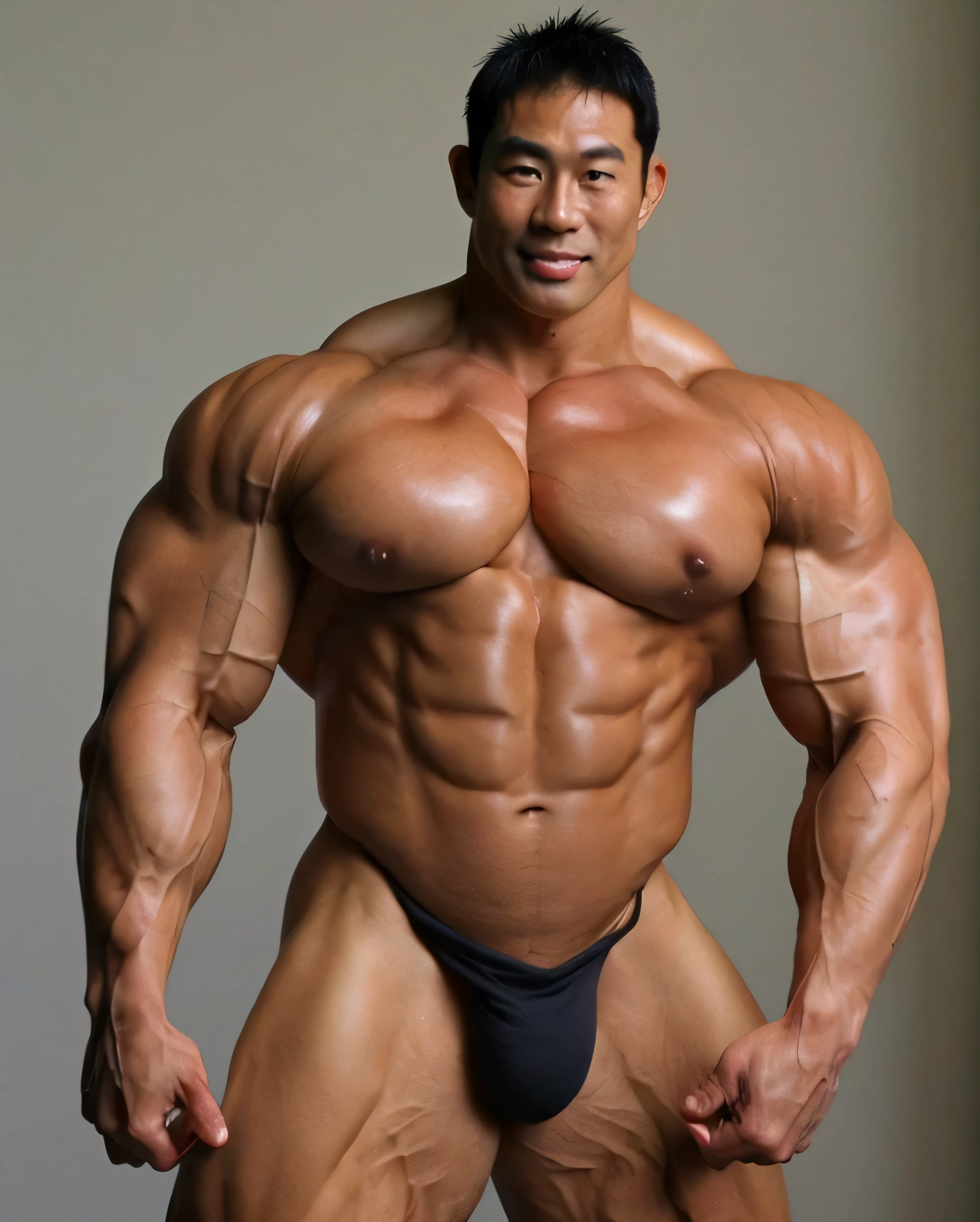 ((highest quality)), ((masterpiece)), (be familiar with),
Naked man,extra Big size hunky muscle body,Japanese Bodybuilder man,muscleGod,musclehunk,elect Bigsize huge dick,tanned brown skin,sunburn Black,daddy,Little face,shorthair,40yo,Very Biggest wide body size hunky muscle,Large cheekbones, prominent muscles and veins, thick neck, thick limbs, very muscular body,extra arms size, extra leg size, extra foot size,high Quality ,Very EXTRA large and bulging muscles