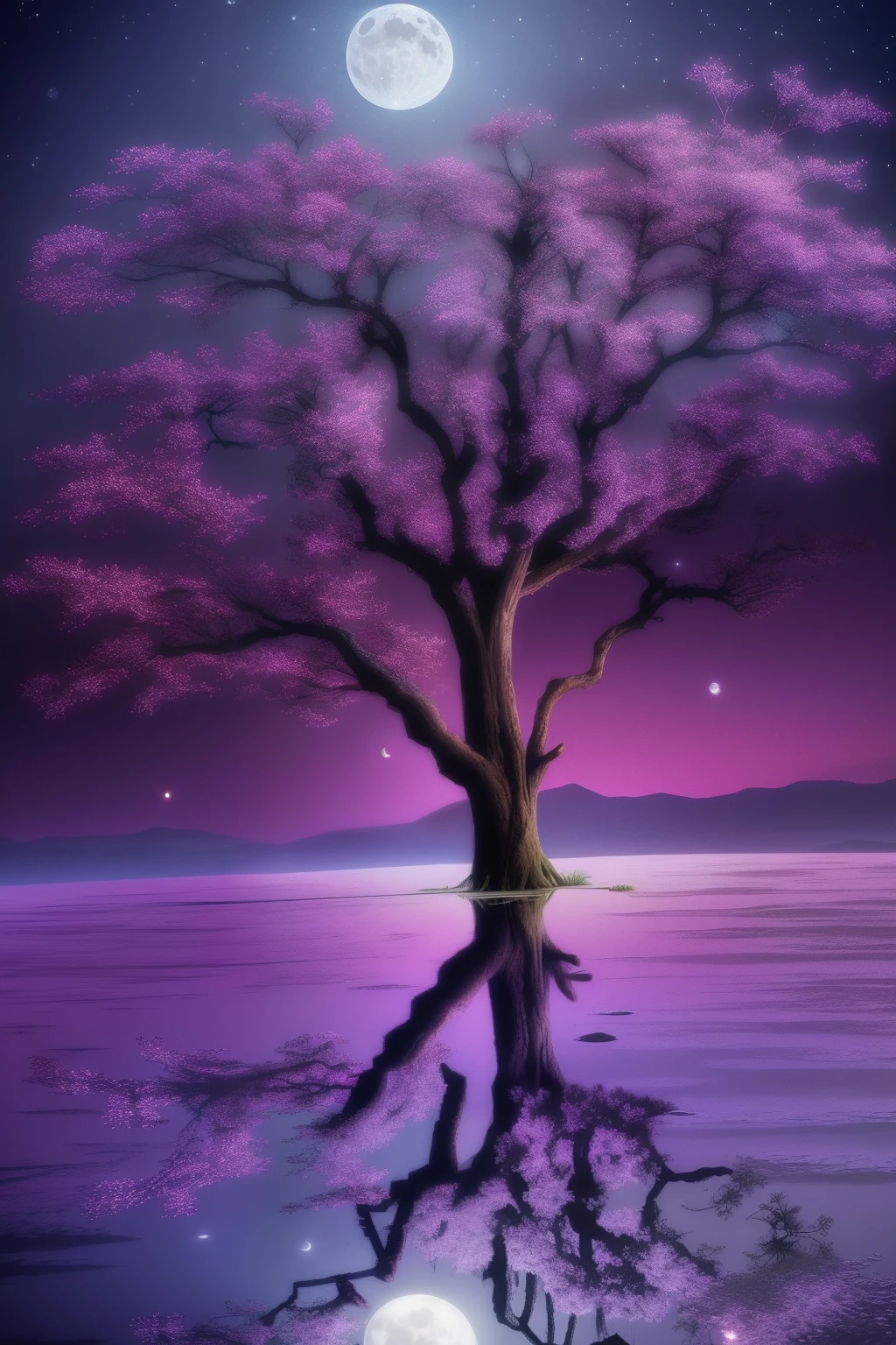 a painting of a tree with flowers and butterflies in the sky, 🌺 cgsociety, magical flowers, glowing flowers, night sky full of flowers, very beautiful digital art, beautiful digital artwork, dawn cgsociety, trending on cgsociety art, beautiful digital art, beautiful depiction, beautiful gorgeous digital art, gorgeous digital art, by Yang J, cgsociety saturated colors