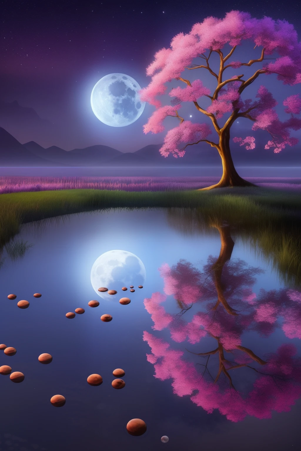 a painting of a tree with flowers and butterflies in the sky, 🌺 cgsociety, magical flowers, glowing flowers, night sky full of flowers, very beautiful digital art, beautiful digital artwork, dawn cgsociety, trending on cgsociety art, beautiful digital art, beautiful depiction, beautiful gorgeous digital art, gorgeous digital art, by Yang J, cgsociety saturated colors