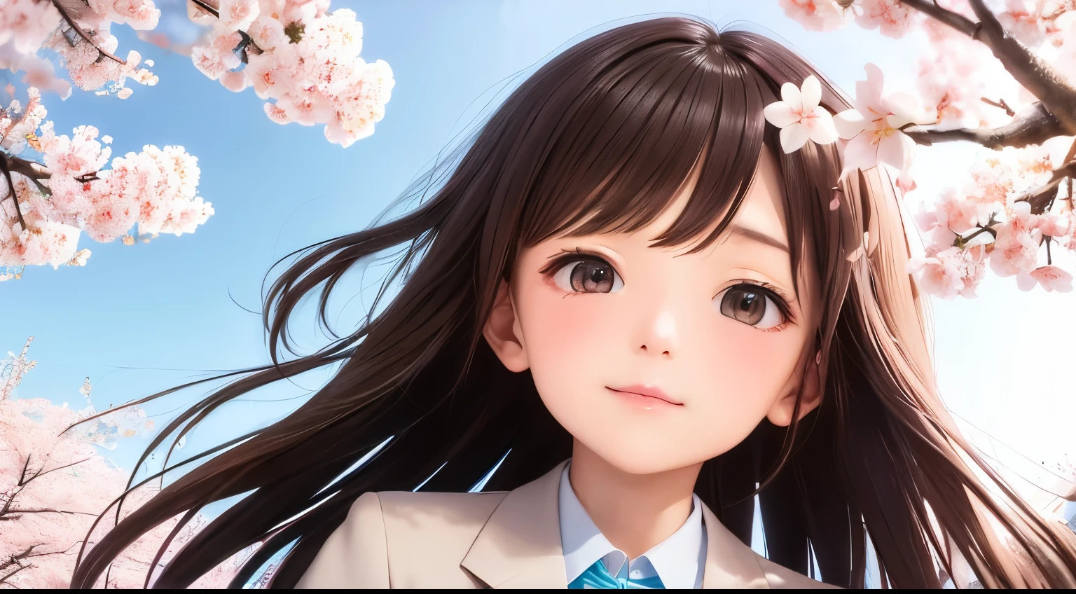 (very delicate and beautiful)(Japan)、look up at the cherry blossoms、scattering、High school girl wearing a blazer uniform、Japan人、