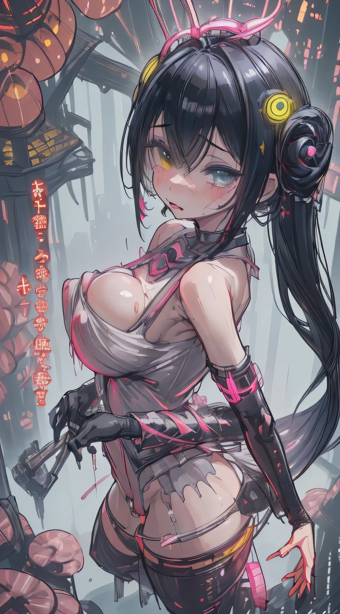 (masterpiece:1.3), (best movie quality), ((extremely detailed)), (spread legs), (very detailed settings:1), (lewd researcher、Name is「Nemo」), short blue haipink, (eye+yellow+pink:1.4), (multicolopink eye+heterochromia), ((「Nemo」labia majora、Insert a dildo into the vagina between the labia minora、「Nemo」labia majora、The vagina between the labia minora is white and sticky々fresh liquid is overflowing)), excited clit(Kito)The puffy part is popping out., 「Nemo」Has a beautiful, large breast and a beautiful, small nipple., 「Nemo」3600 years ago, when science and technology on Earth developed〜Cutting-edge researchers in scientific research up to 3900 (The masterpieces of research and inventions are scattered all around.), ((Current location is from 3600〜State-of-the-art laboratory for scientific research up to 3900)), (After the end of World War VI、There are very few surviving humans、「Nemo」continues to research techniques for masturbation、Created the world's highest quality dildo), ((「Nemo」labia majora、A thick white mess coming out of the vagina between the labia minora々The new liquid is、It has very sticky yogurt-like properties.、It smells like a flower garden、sweet like honey、It has the power to heal wounds、「Nemo」can be manipulated freely、Can also change matter)),