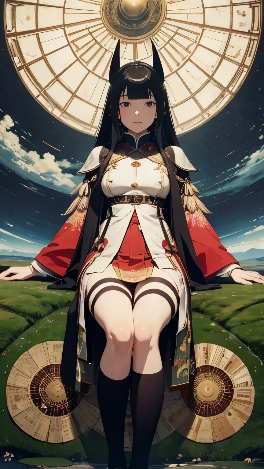 Richard Dadd, Maki Sasaki, Surreal, mysterious, strange, fantastical, fantasy, Sci-fi, Japanese anime, Sleeping City, Earth on fire, Shell Ode, Miniskirt Beautiful High School Girl, perfect voluminous body, detailed masterpiece wide angle zoom in Hyper realistic sharp focus