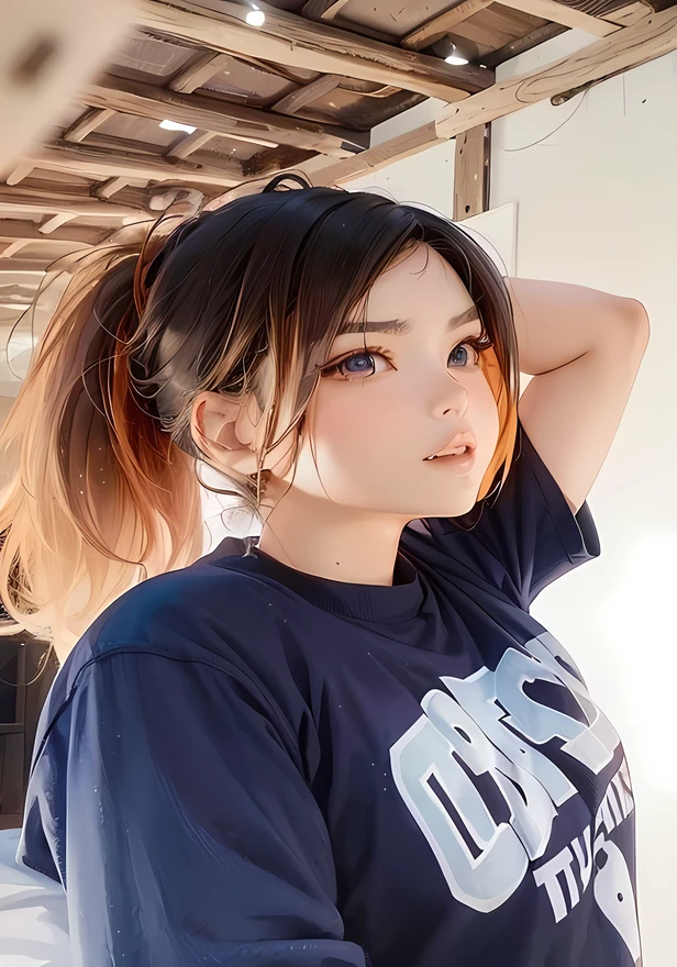there is a woman with a ponytail and a blue shirt, anime thai girl, young cute wan asian face, anime girl in real life, young asian girl, a young asian woman, chinese girl, korean girl, south east asian with round face, beautiful asian girl, asian girl, sakimi chan, asian girl with long hair, an asian woman, beautiful south korean woman