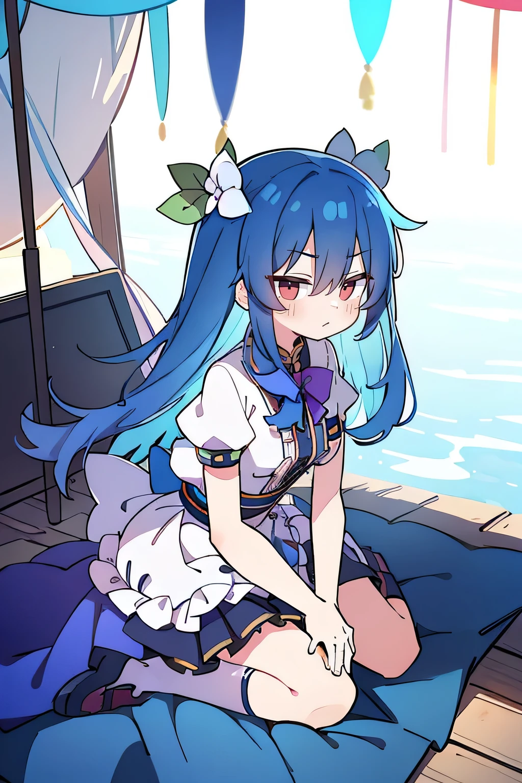 (masterpiece),best quality, expressive eyes, perfect face, 1girl,
Big breasts, H cup, Good breasts, Put your hands on your waist,fair, Gorgeous,Japanese cartoons,girl,lola,Hina Angel, blue hair, blue haired,tent , tent chest, tent breast, floating clothes,Grab your waist, Grab your waist, hands on hips , hands on hips,sit, sit on ground, Legs on the ground