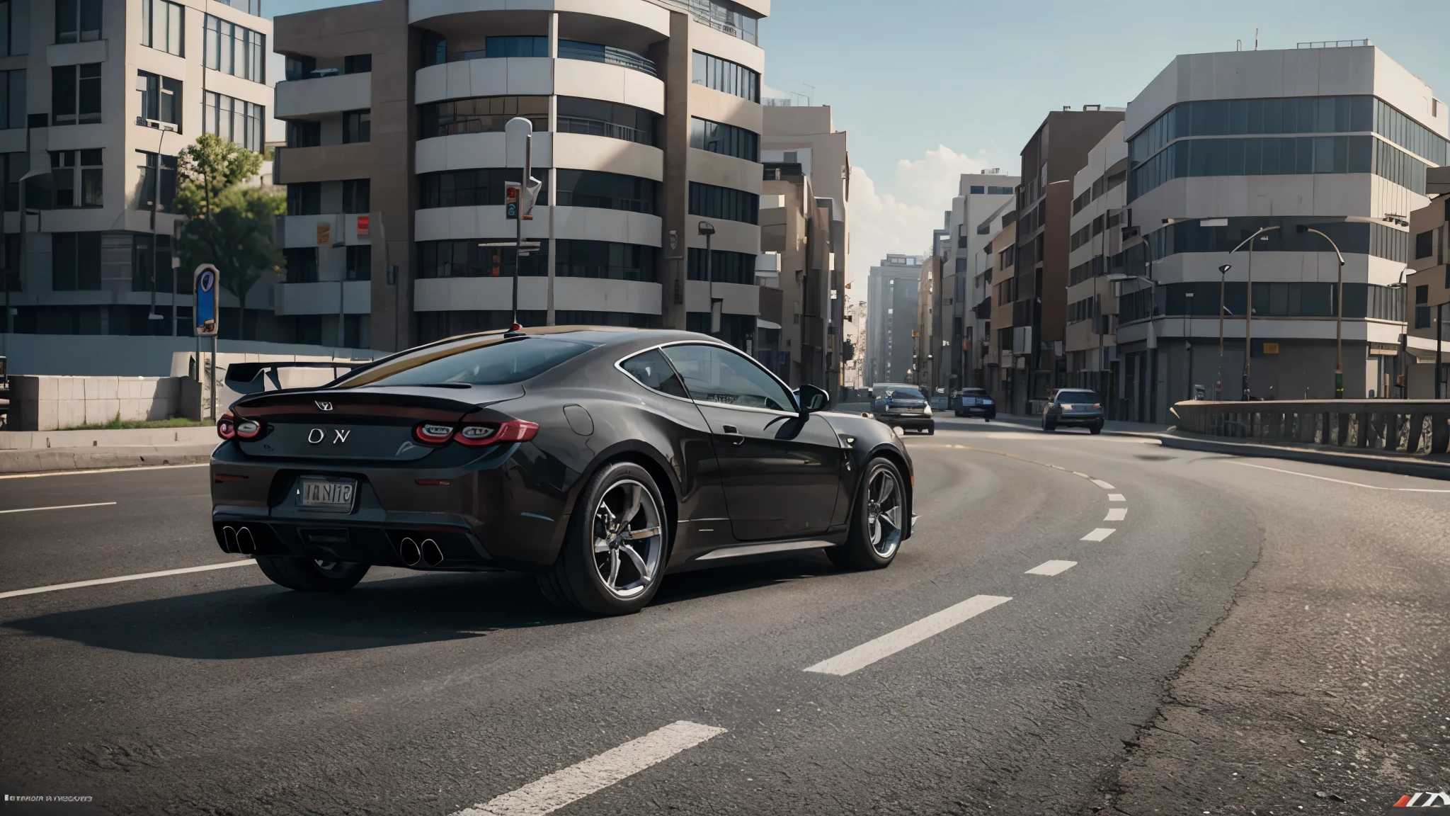 a beautiful girl, vfx, cars, road, buildings, graphic designing, realistic, 8k, blender