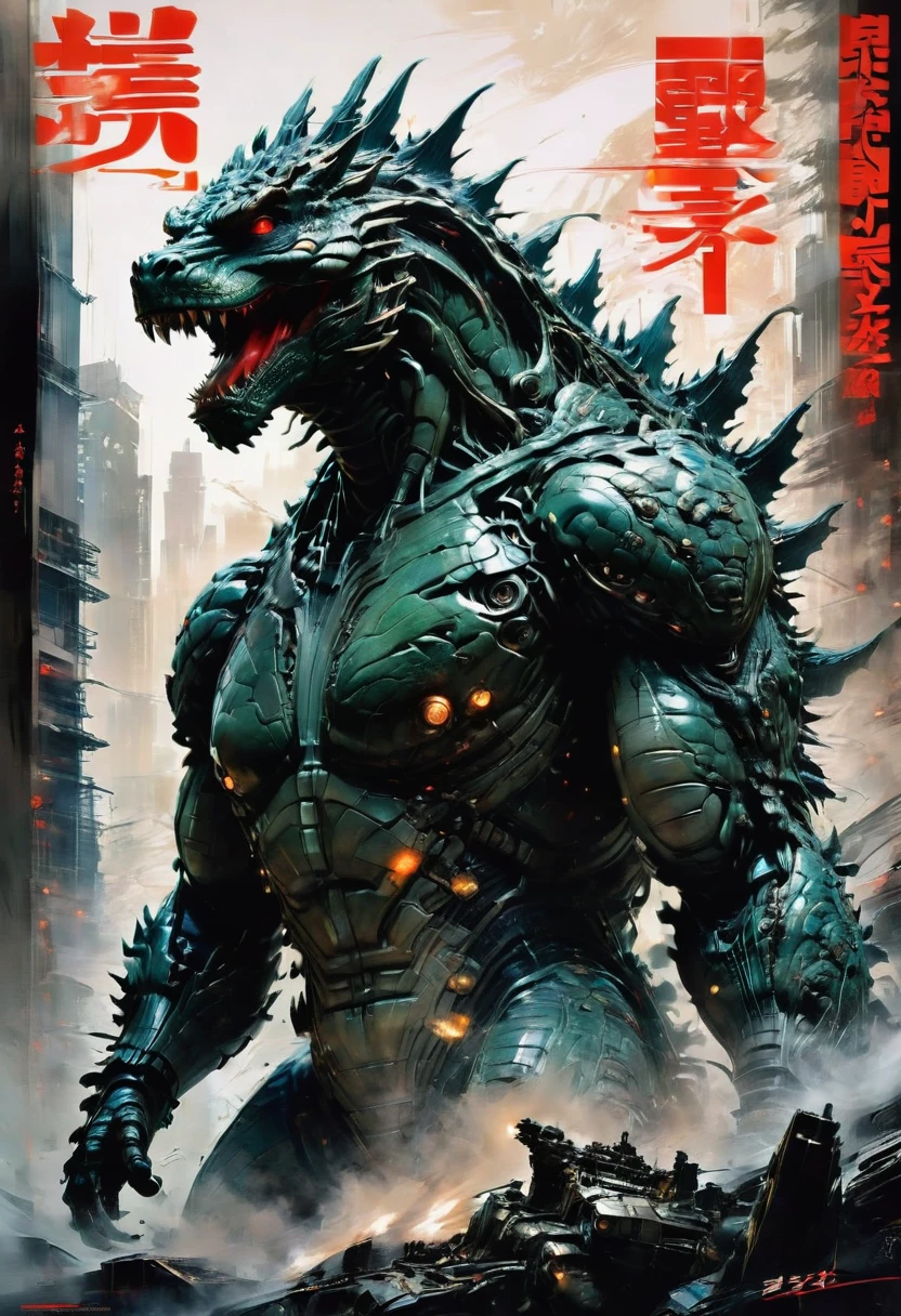 Godzilla, by Jeff Easley, best quality, masterpiece, very aesthetic, perfect composition, intricate details, ultra-detailed