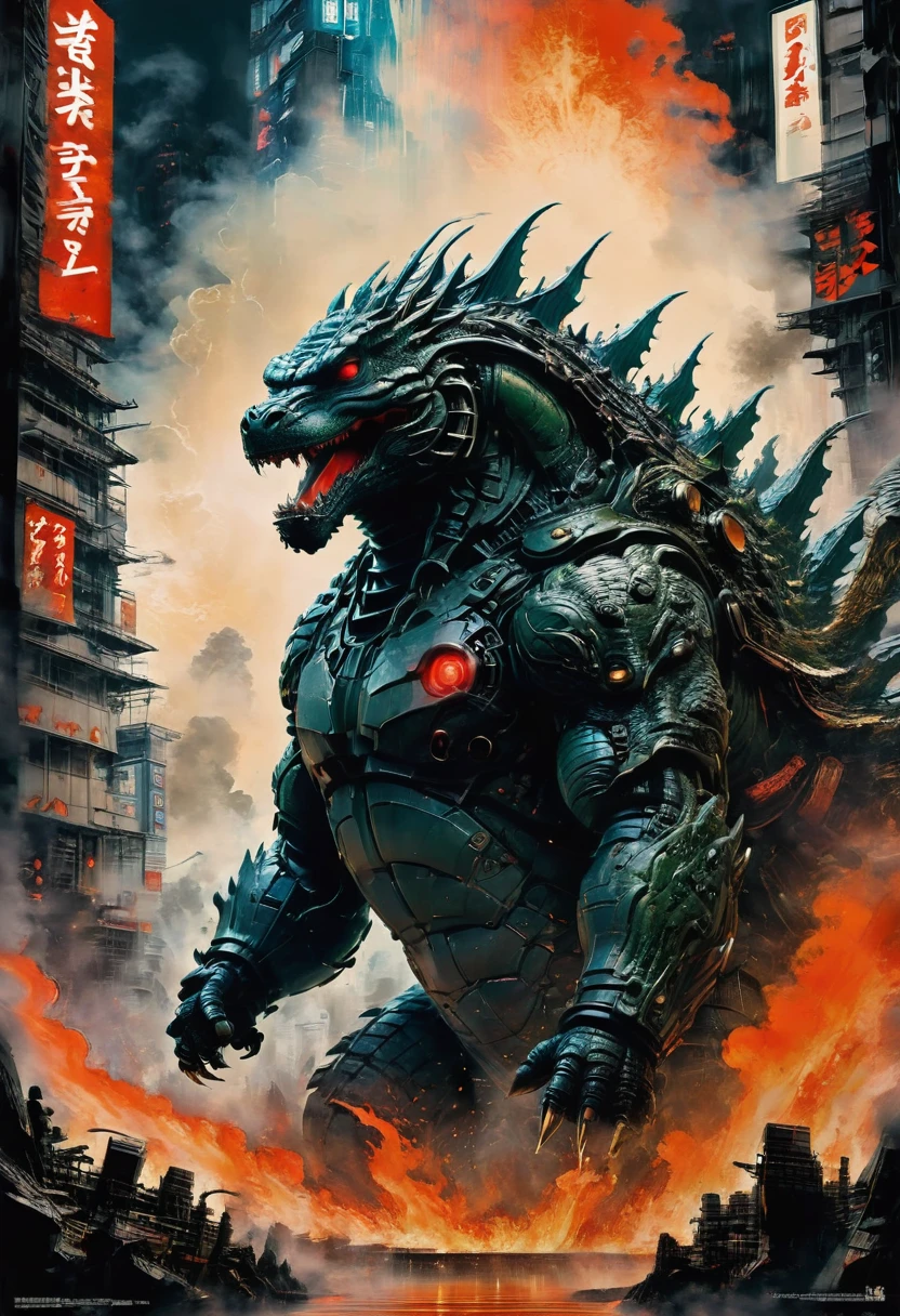 Godzilla, by Jeff Easley, best quality, masterpiece, very aesthetic, perfect composition, intricate details, ultra-detailed