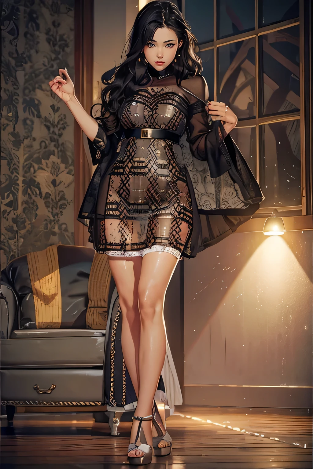 around 20 years old, (gracefully proportioned body shape), (high heels), (bob hair), (garter stockings with anklet), (spread legs), wince,(orgasm:1.5),awaiting tongue,(subtle and elegant light makeup), Delicate and beautiful fair skin, Detailed facial description with double beautiful eyes, gentle eyes that sparkle with youth and innocence, portraying the stunning beauty of a young, adorable Japanese woman, a beautiful portrait capturing her captivating charm and allure. (8K, top-quality, masterpiece: 1.2), (realistic and photorealistic: 1.37), (office att)