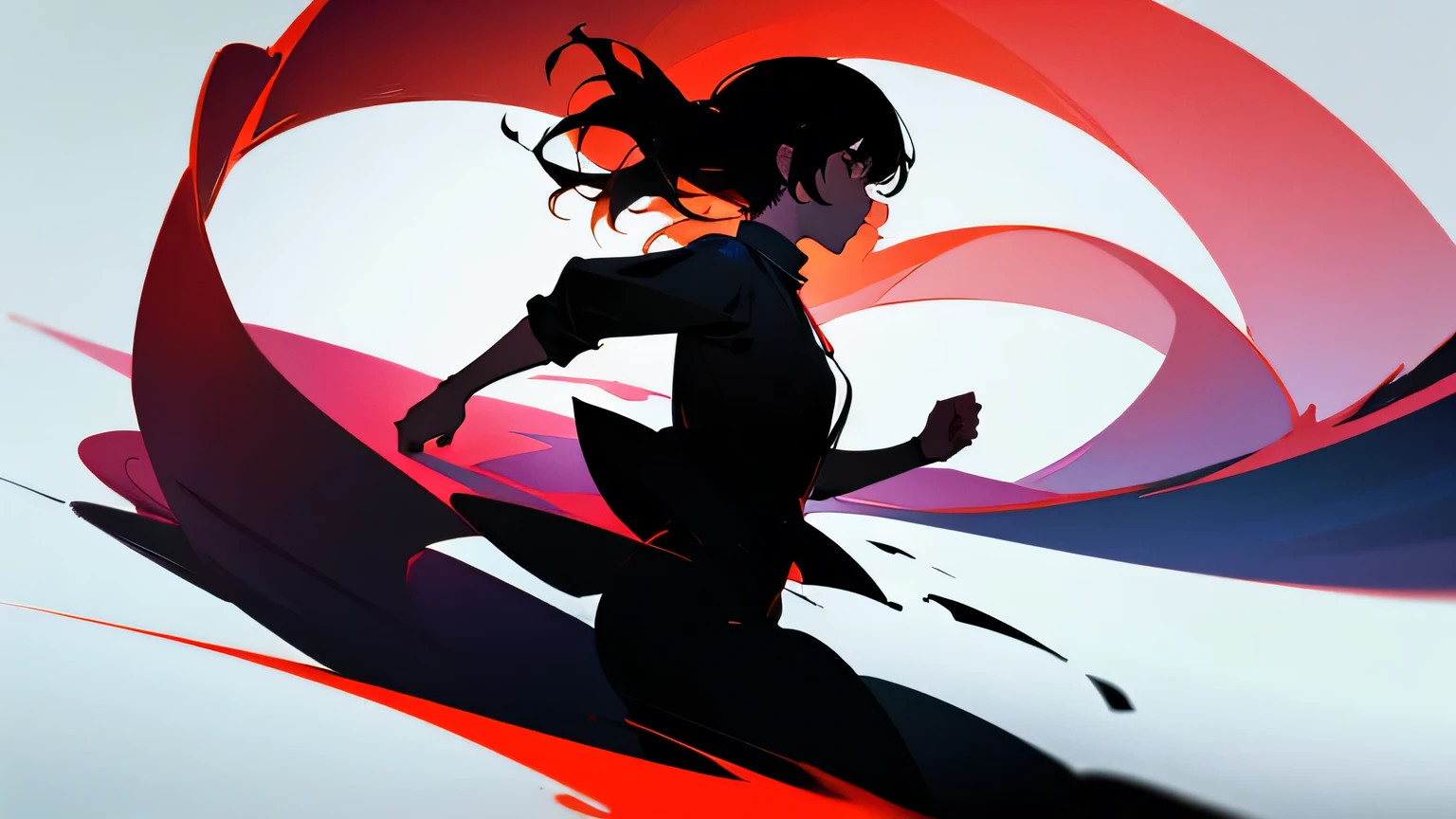 Silhouette of a girl、Run、one person、background single color