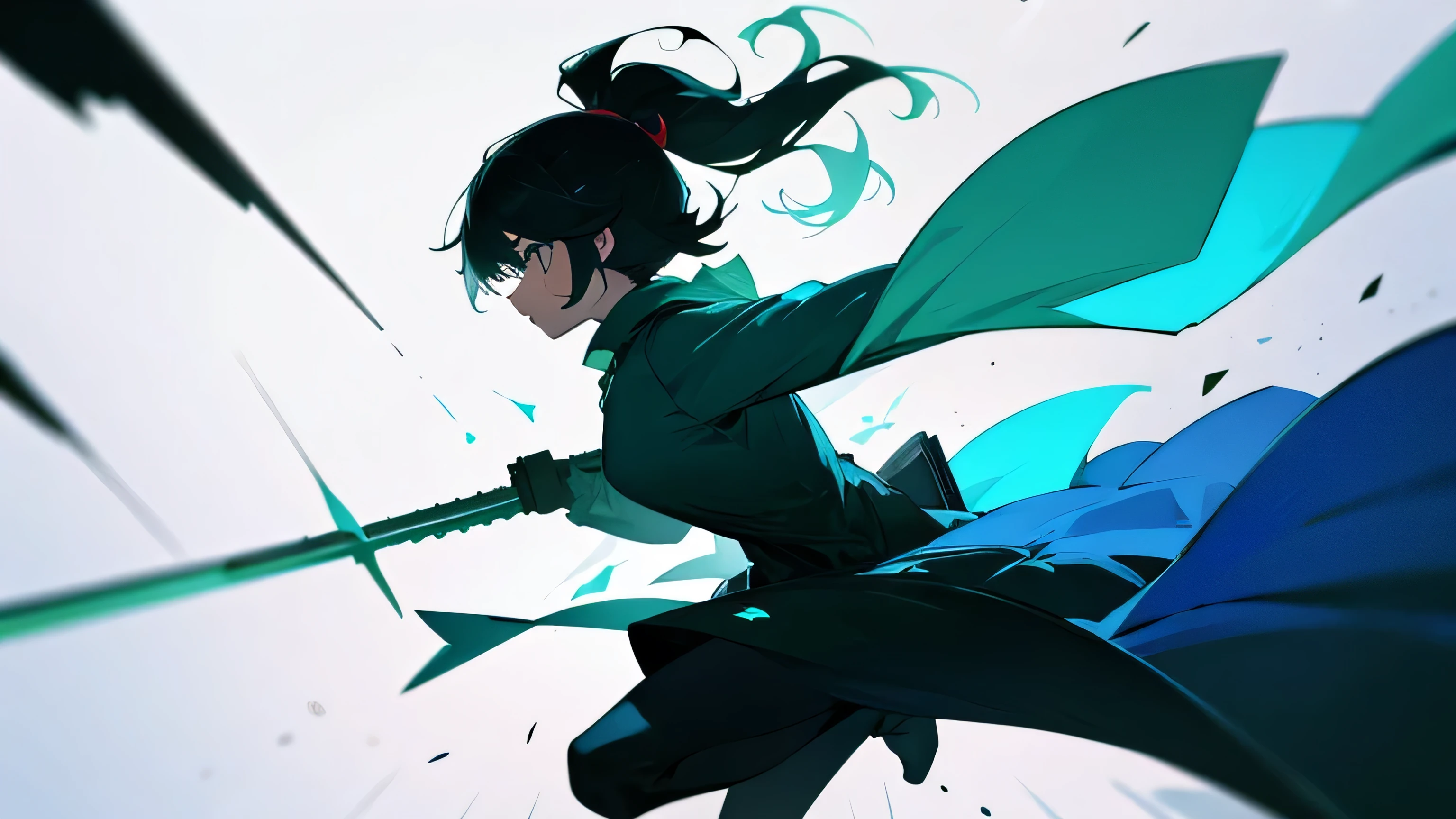 Silhouette of a girl、Run、one person、green back、