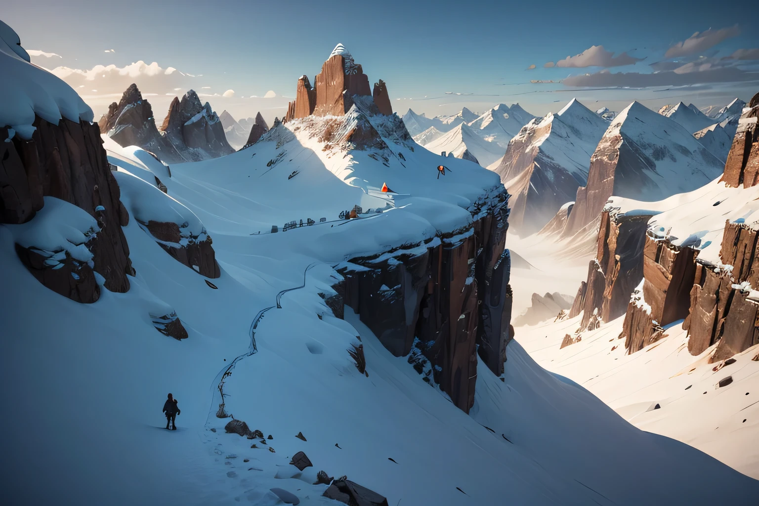 In the heart of the sprawling continent of Aestoria lies the formidable mountain range known as Gharaz. Towering peaks, cloaked in mist and shrouded in mystery, pierce the sky, their jagged silhouettes casting imposing shadows upon the rugged landscape below. Here, amidst the craggy cliffs and treacherous slopes, lies a realm of untold beauty and peril, where adventurers and seekers of fortune alike are drawn by the promise of hidden riches and ancient secrets.

At the foothills of Gharaz, nestled among the verdant valleys and winding rivers, lie scattered settlements inhabited by rugged folk who have carved out a living amidst the harsh terrain. Their homes, constructed from stone and timber, cling tenaciously to the mountainside, offering shelter from the biting winds and relentless snows that sweep down from the peaks above. Life in these high-altitude hamlets is a constant struggle, yet the inhabitants of Gharaz are a resilient people, bound together by a fierce sense of community and a shared determination to thrive amidst adversity.

As one ventures deeper into the heart of Gharaz, the landscape grows ever more forbidding, the air thinning with each step taken towards the lofty summits that pierce the sky. Here, amidst the crags and crevasses, lie ancient ruins and forgotten fortresses, remnants of civilizations long since vanished from the annals of history. It is said that untold treasures lie buried beneath the snow and ice, waiting to be discovered by those brave enough to brave the perils of the mountain's icy embrace.

But Gharaz is a place of danger as well as opportunity, for beneath its majestic facade lie untold perils and hidden dangers. Avalanches thunder down from the heights above, swallowing everything in their path, while fierce storms rage unabated, lashing the mountainside with gale-force winds and blinding snow. Yet despite the dangers that lurk amidst the crags and peaks of Gharaz, there are those who are willing to risk it all in pursuit o